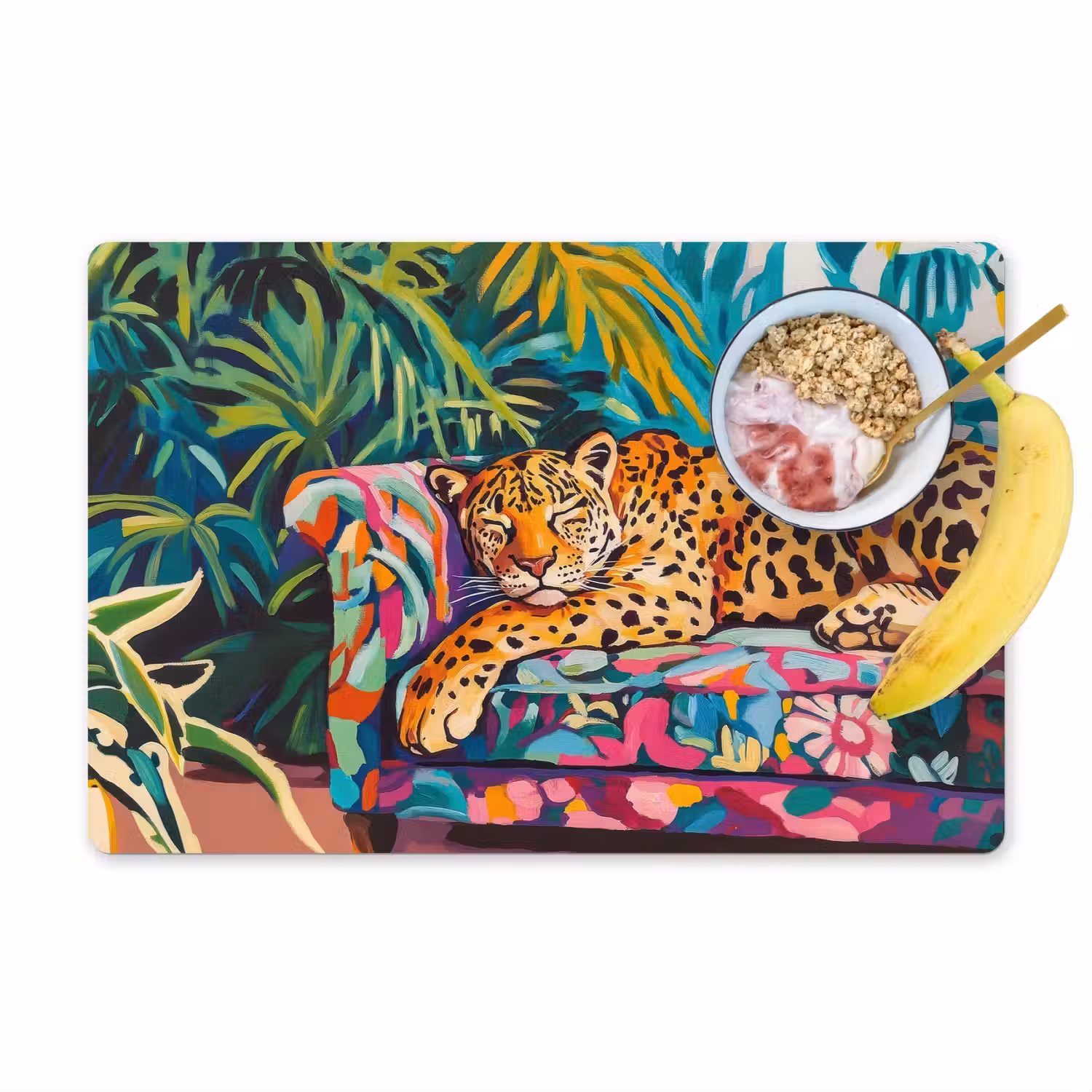 Luipaard - Kleurrijk - Tropisch Placemat vinyl groot -zzzproduct_Kitchenyeah-website