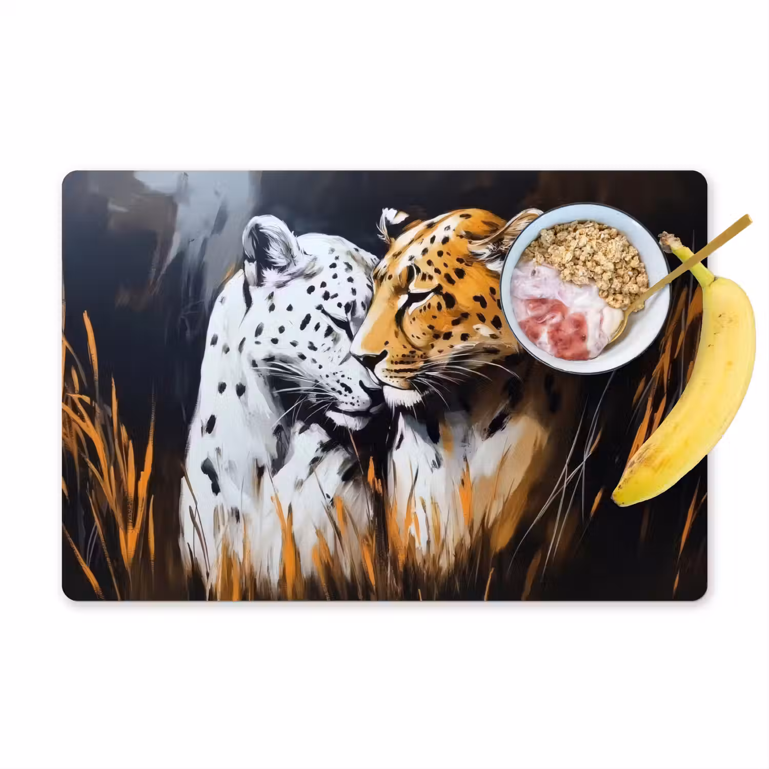 Luipaard - Oranje - Wit - Gras Placemat vinyl groot -zzzproduct_Kitchenyeah-website