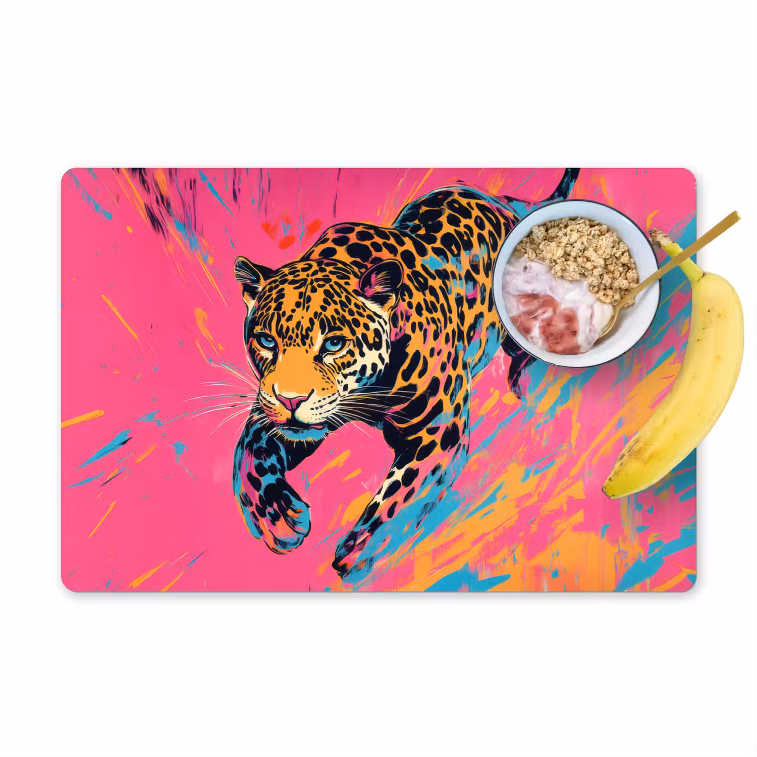 Luipaard - Roze - Oranje - Blauw - Verf Placemat vinyl groot -zzzproduct_Kitchenyeah-website