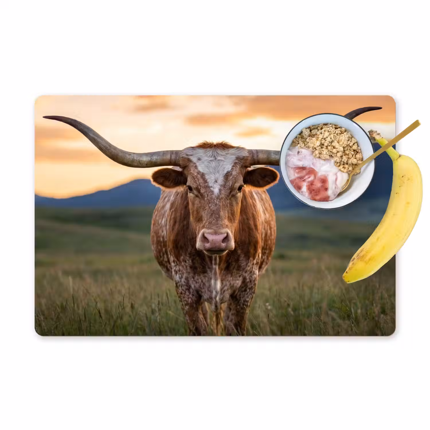 Longhorn - Landschap - Zonsondergang Placemat vinyl groot -zzzproduct_Kitchenyeah-website