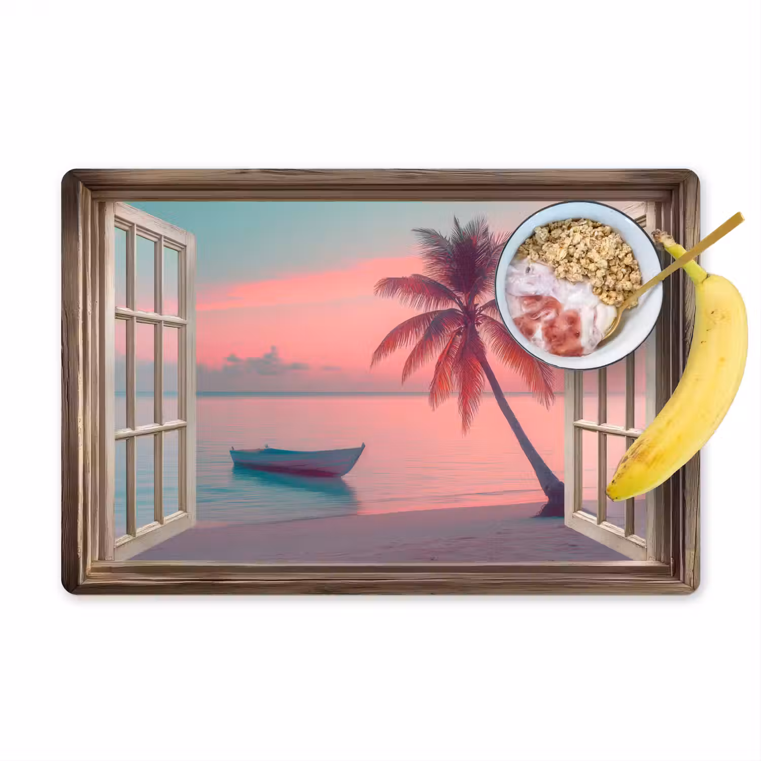 Doorkijk - Strand - Palmboom - Tropisch Placemat vinyl groot -zzzproduct_Kitchenyeah-website
