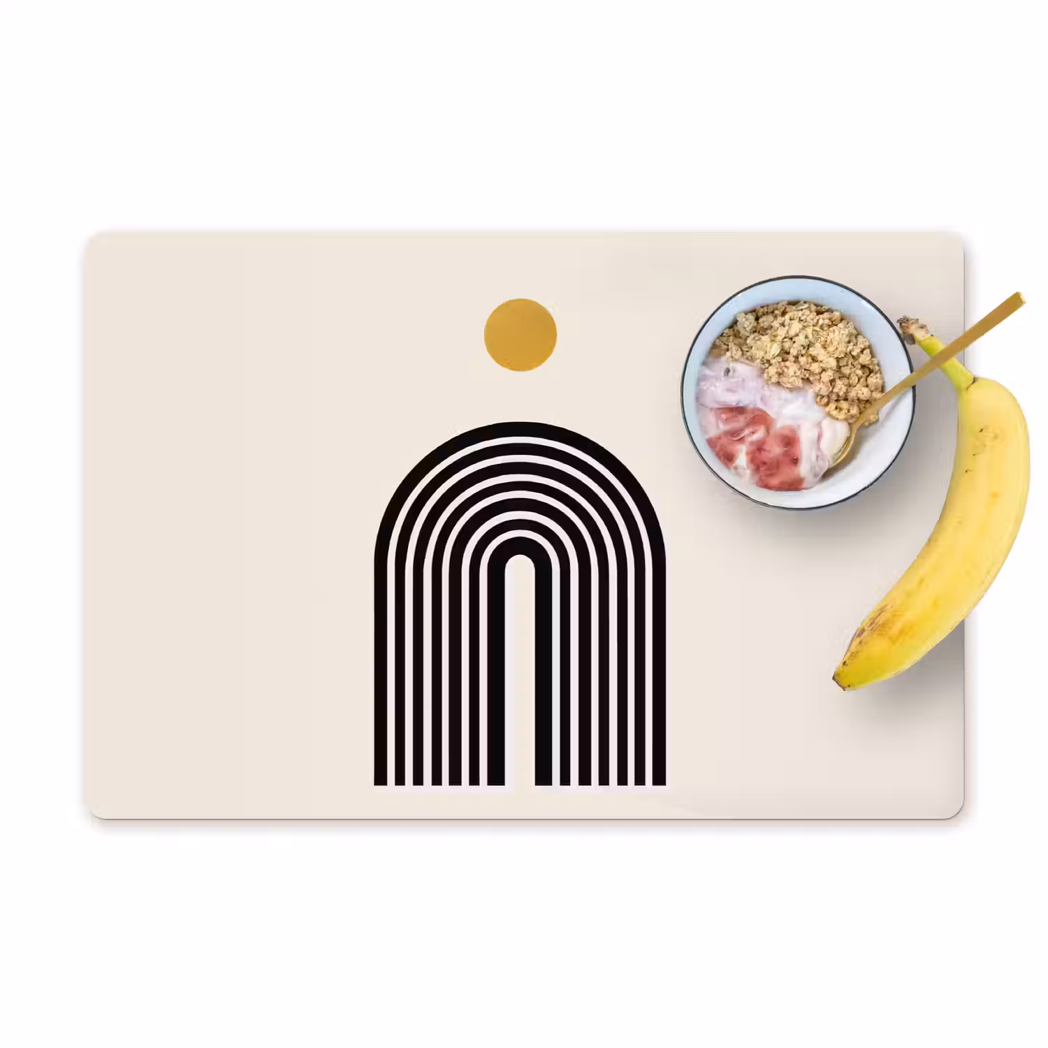 Minimalistisch - Zwarte boog - Gouden cirkel Placemat vinyl groot -zzzproduct_Kitchenyeah-website