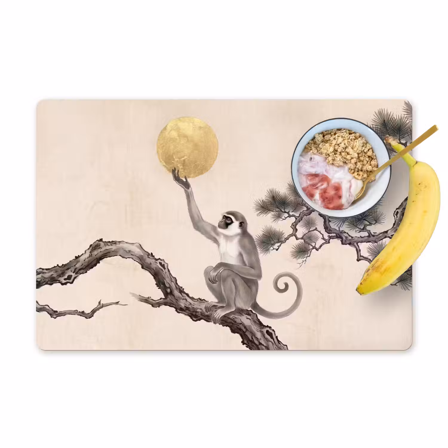 Aap - Maan - Goud Placemat vinyl groot -zzzproduct_Kitchenyeah-website