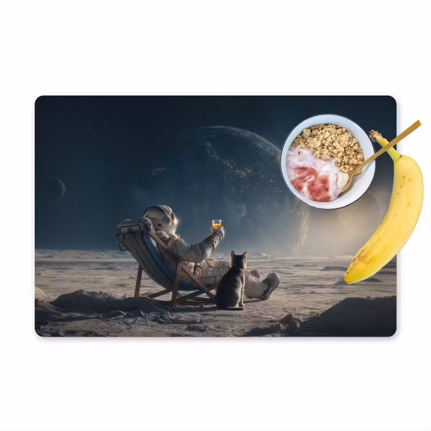 Maan - Kat - Astronaut - Ruimte Placemat vinyl groot -zzzproduct_Kitchenyeah-website