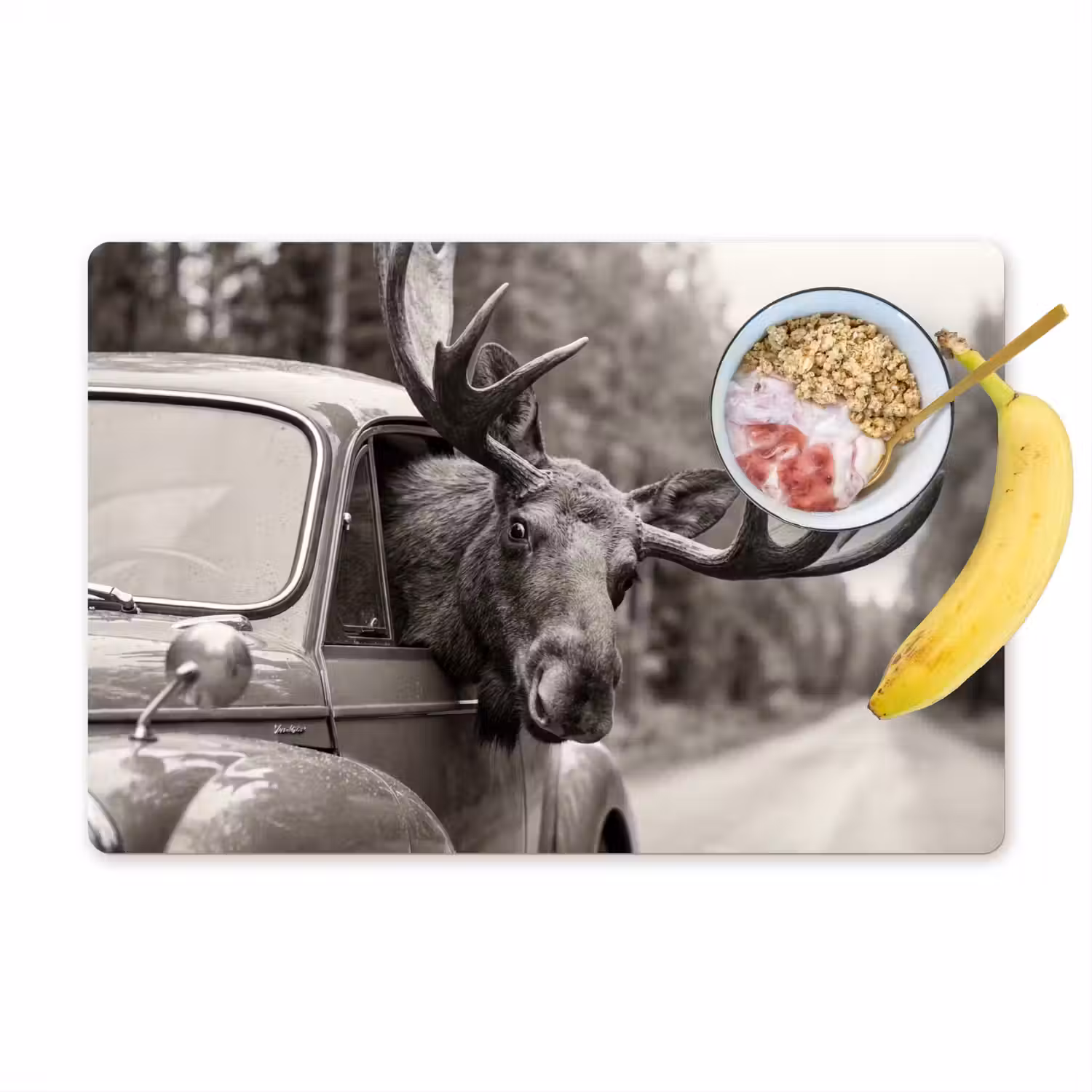Eland - Auto - Gewei - Zwart - Wit Placemat vinyl groot -zzzproduct_Kitchenyeah-website
