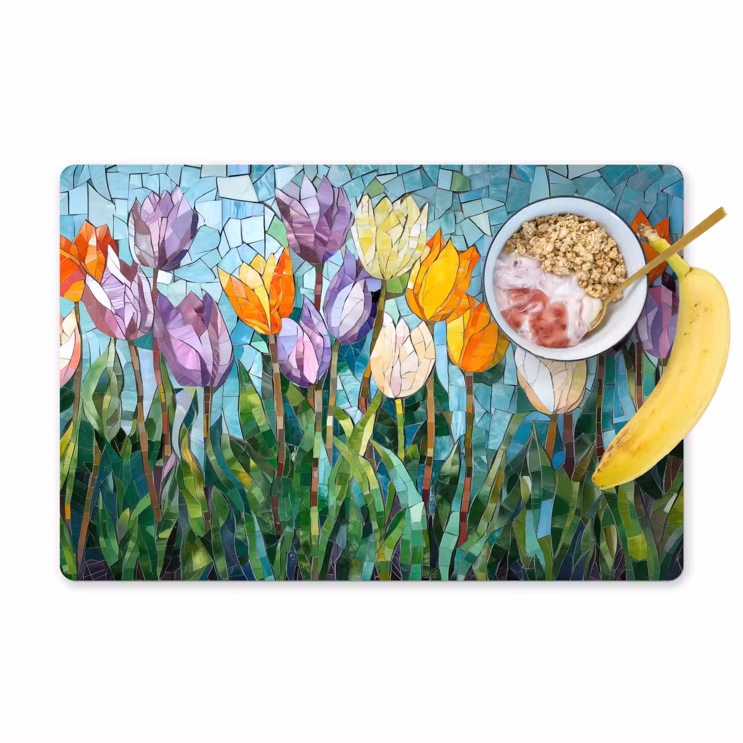 Mozaïek - Veld - Tulpen - Kleurrijk Placemat vinyl groot -zzzproduct_Kitchenyeah-website