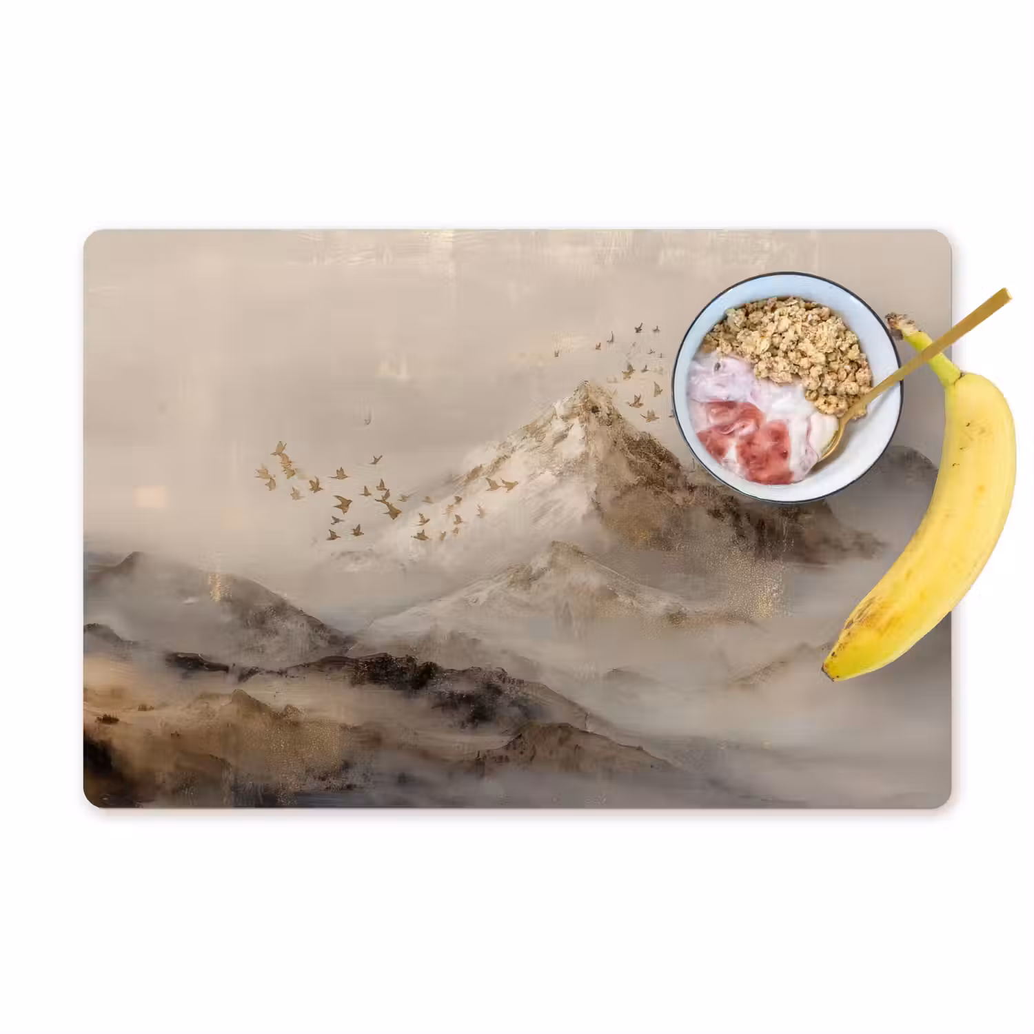 Berglandschap - Mist - Penseelstreken Placemat vinyl groot -zzzproduct_Kitchenyeah-website