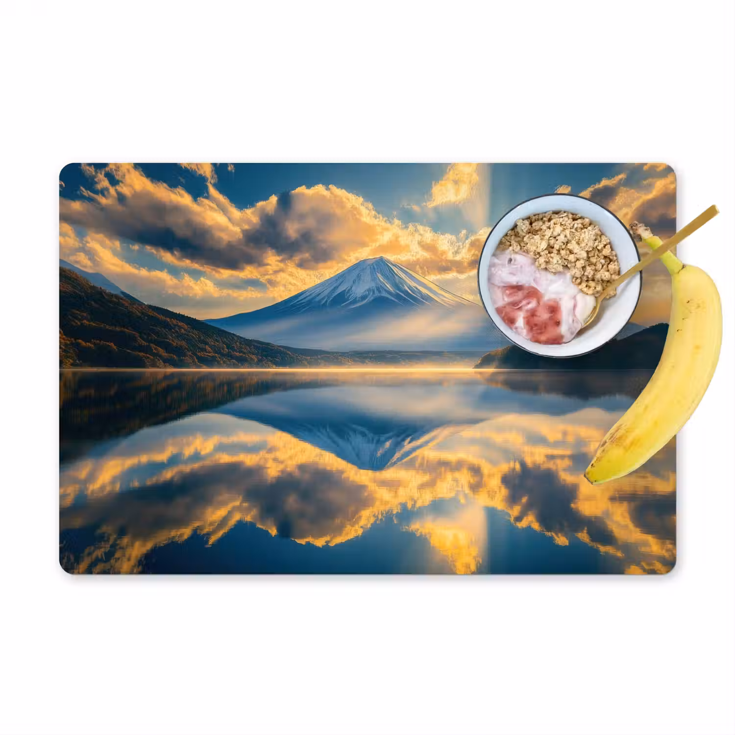 Berg - Rivier - Zonsondergang Placemat vinyl groot -zzzproduct_Kitchenyeah-website