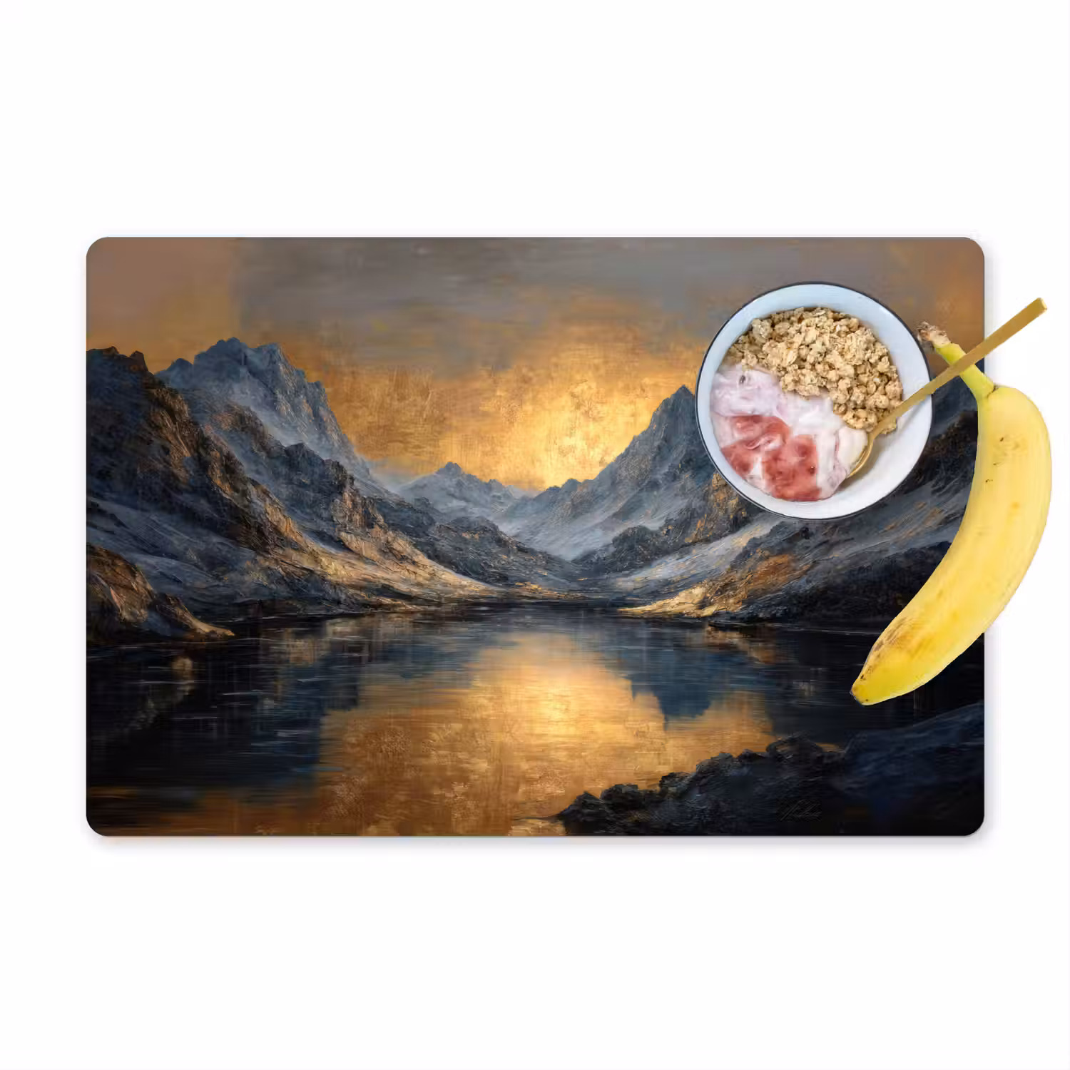 Berglandschap met Gouden Zonsondergang Placemat vinyl groot -zzzproduct_Kitchenyeah-website