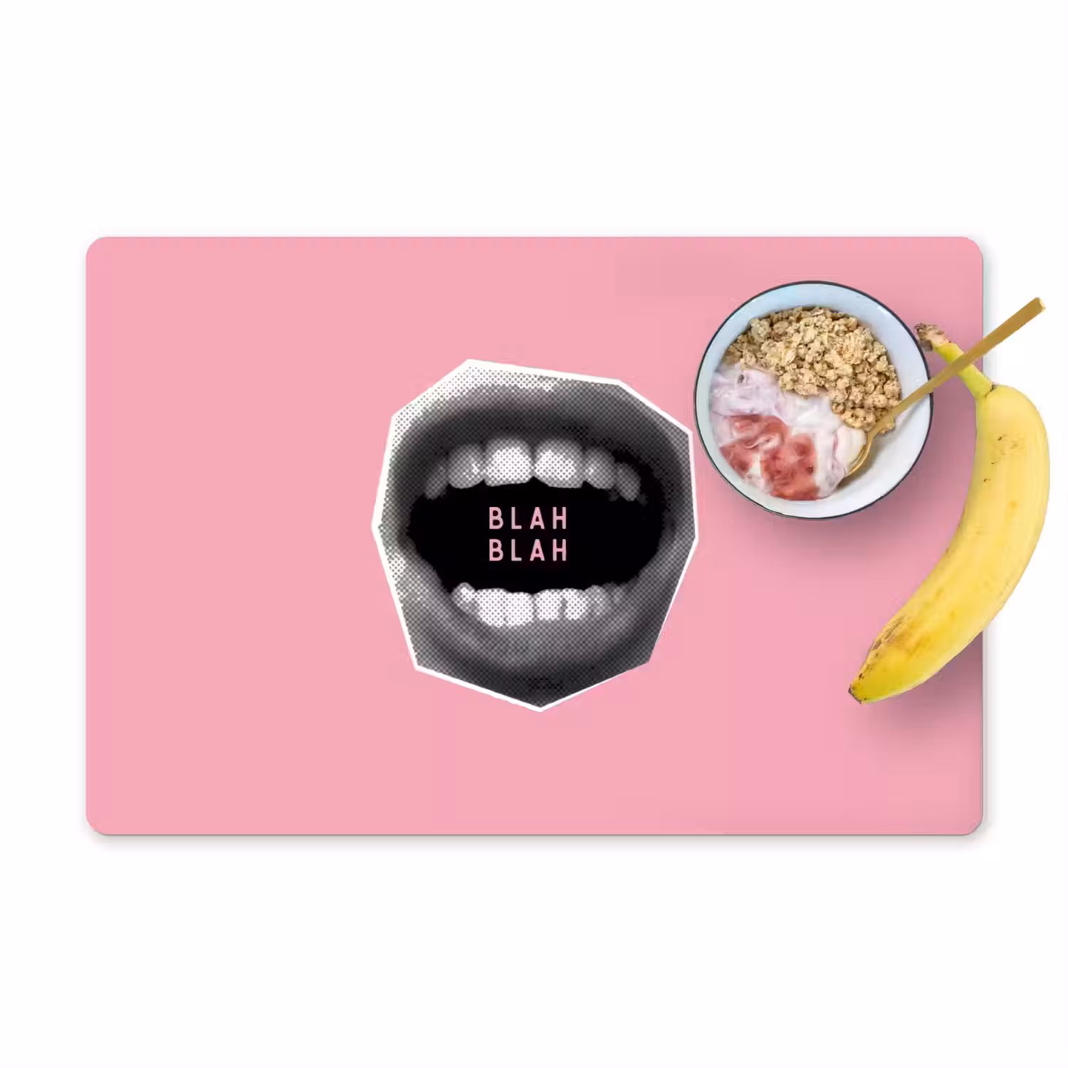 Mond - BLAH BLAH - Roze Placemat vinyl groot -zzzproduct_Kitchenyeah-website