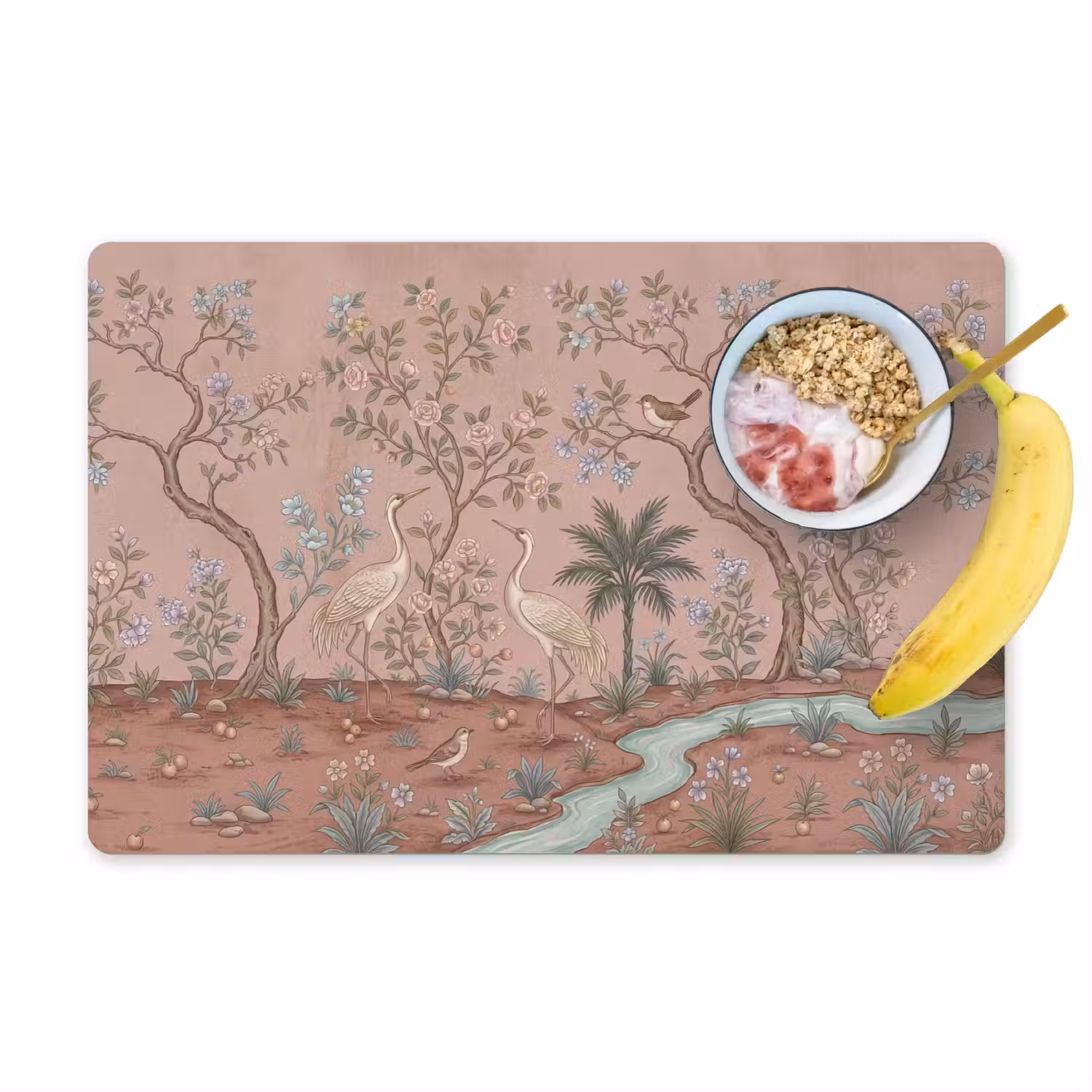 Nostalgisch - Reigers - Roze Placemat vinyl groot -zzzproduct_Kitchenyeah-website