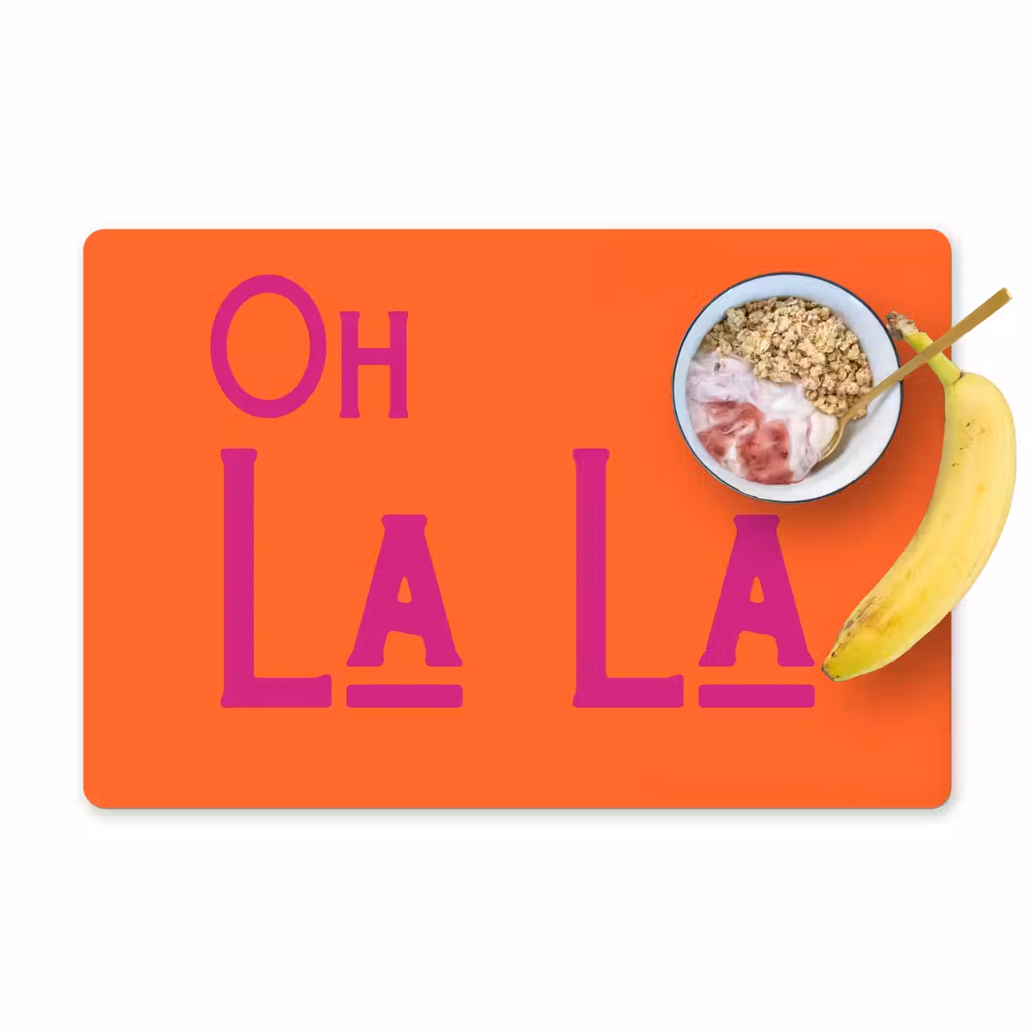Oh la la - Oranje - Roze - Scheeflettertype Placemat vinyl groot -zzzproduct_Kitchenyeah-website