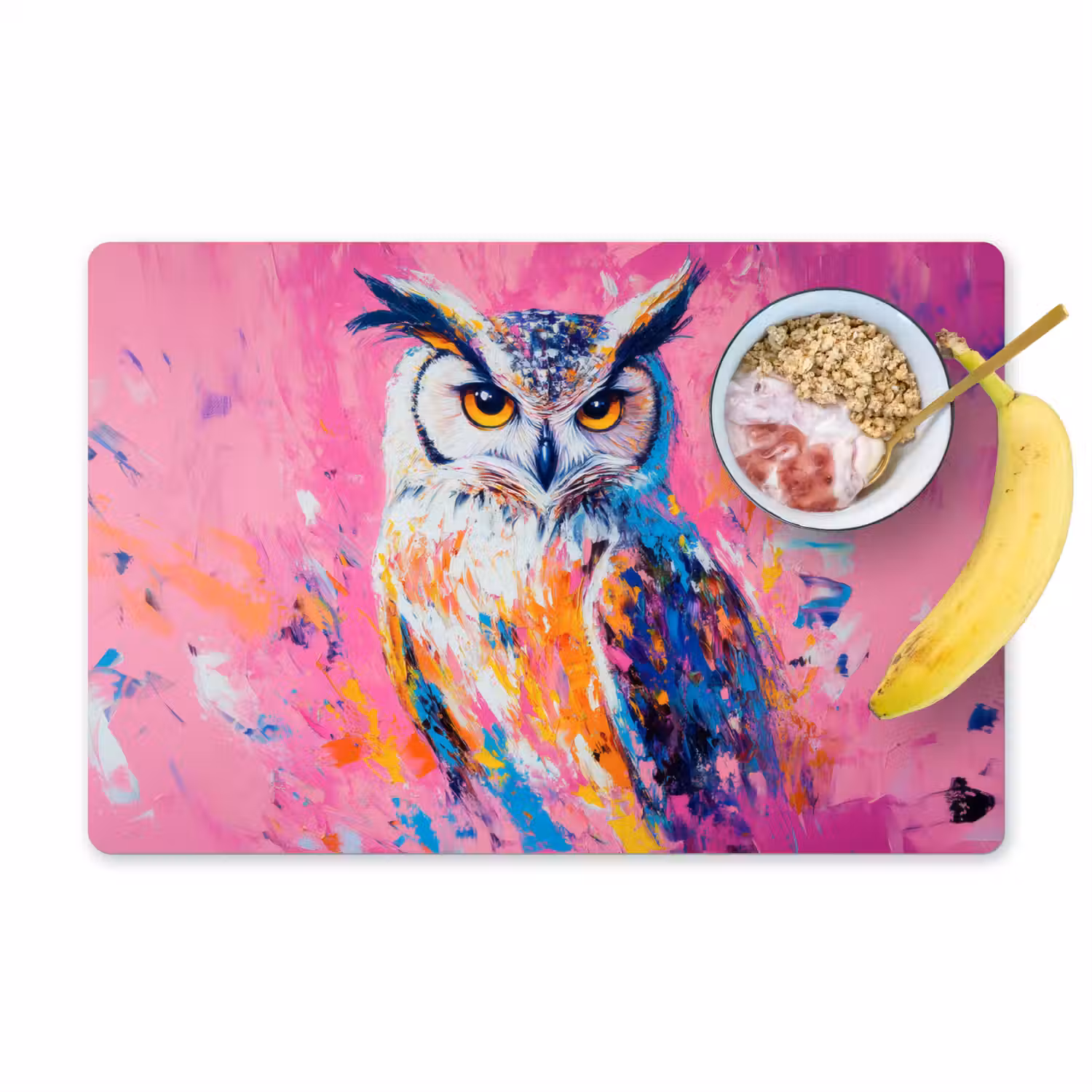 Uil - Roze - Blauw - Verf - Abstract Placemat vinyl groot -zzzproduct_Kitchenyeah-website