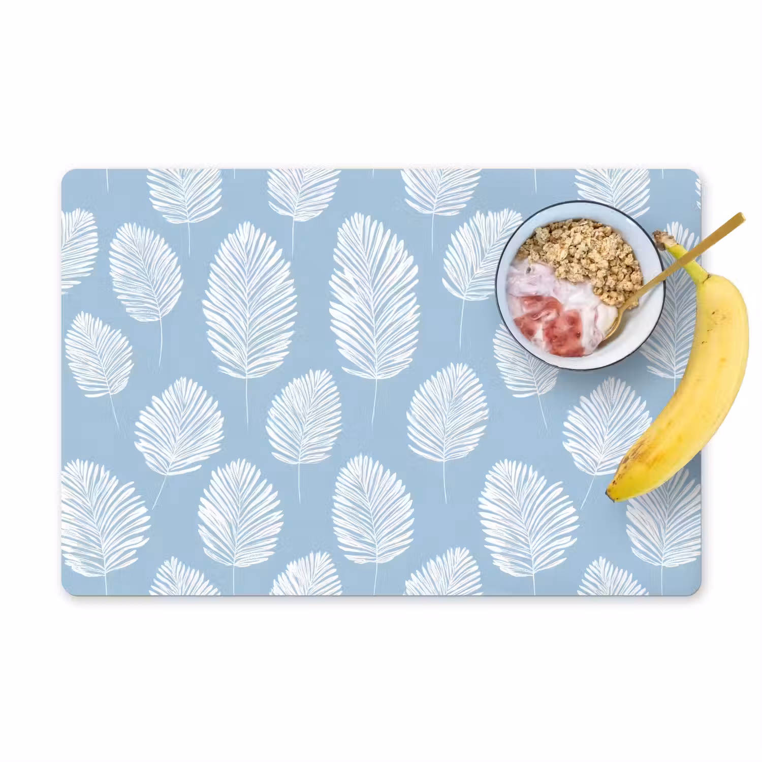 Palmbladeren - Naadloos - Patroon - Pastelblauw Placemat vinyl groot 368 -zzzproduct_Kitchenyeah-website