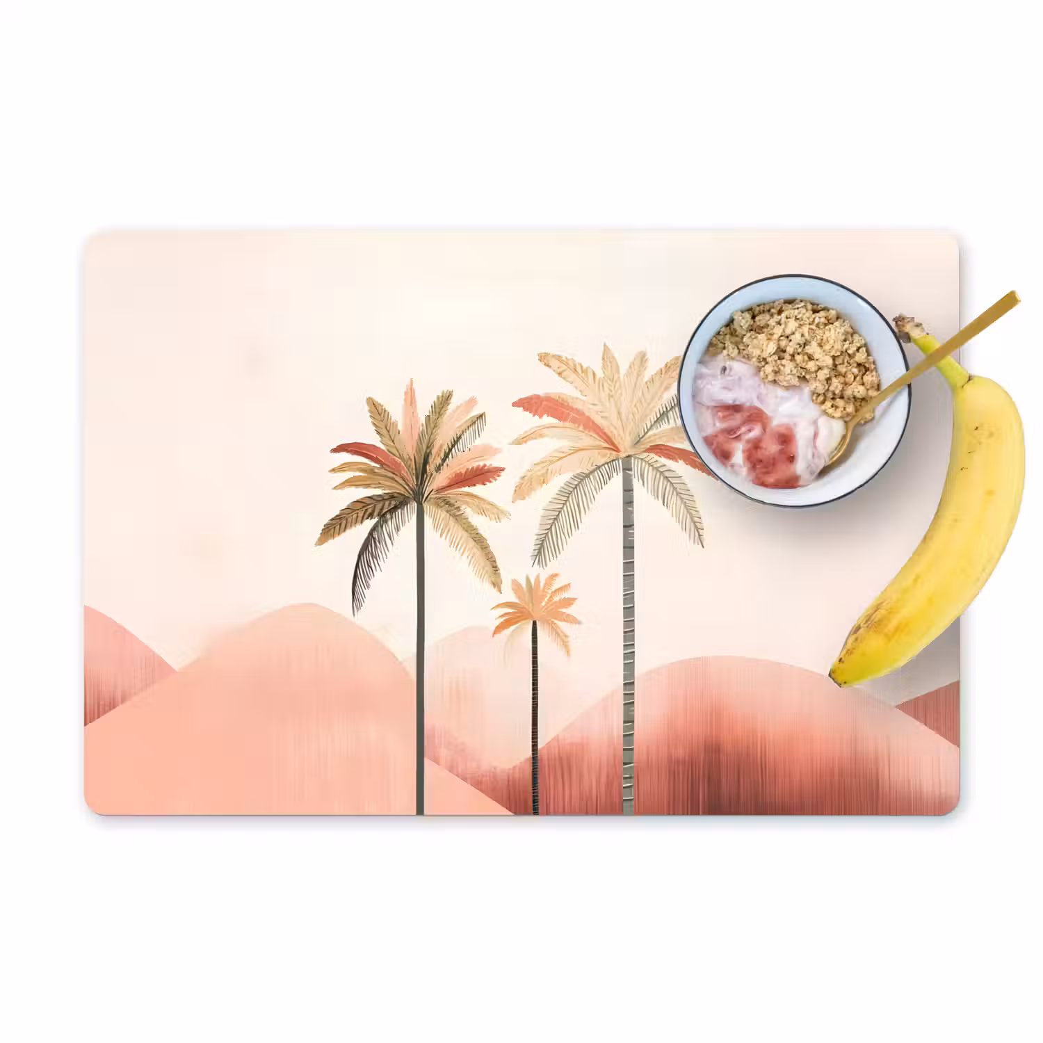Palmbomen - Heuvels - Minimalistisch - Zachtroze Placemat vinyl groot -zzzproduct_Kitchenyeah-website