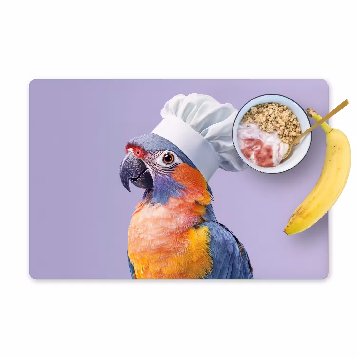 Papegaai - Koksmuts - Paars - Cute Placemat vinyl groot -zzzproduct_Kitchenyeah-website