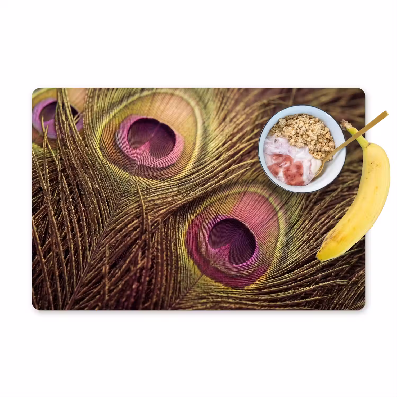 Pauw - Veren - Paars - Groen Placemat vinyl groot -zzzproduct_Kitchenyeah-website