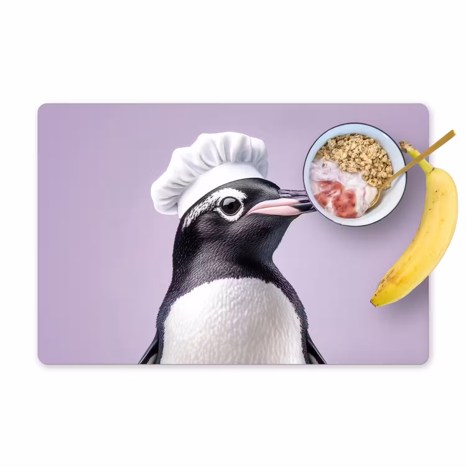 Pinguïn - Koksmuts - Lief - Paars Placemat vinyl groot -zzzproduct_Kitchenyeah-website