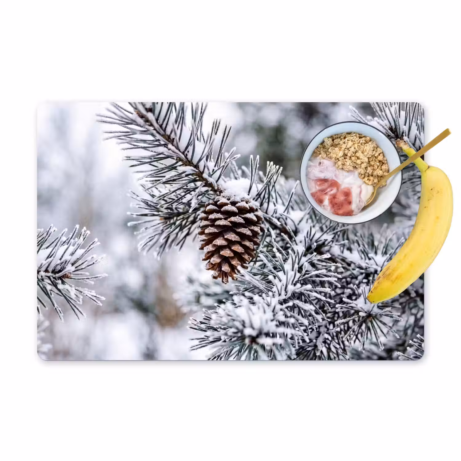 Dennenappel - Tak - Sneeuw - Winter - Sfeervol Placemat vinyl groot -zzzproduct_Kitchenyeah-website