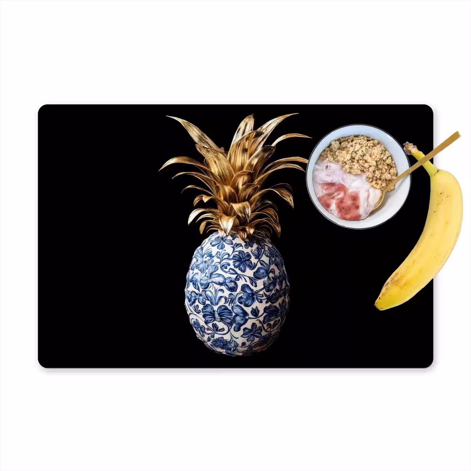 Ananas - Bloemen patroon - Goud - Delftsblauw Placemat vinyl groot -zzzproduct_Kitchenyeah-website