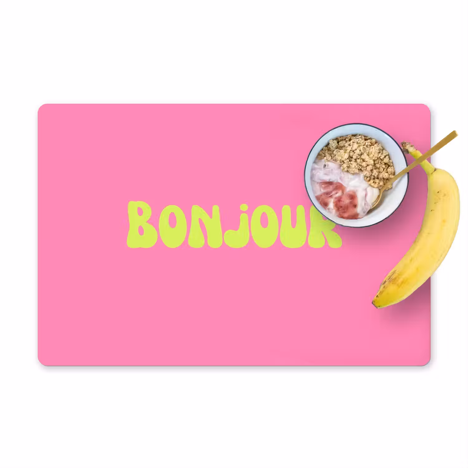 Roze - Groene bonjour - Organisch Placemat vinyl groot -zzzproduct_Kitchenyeah-website