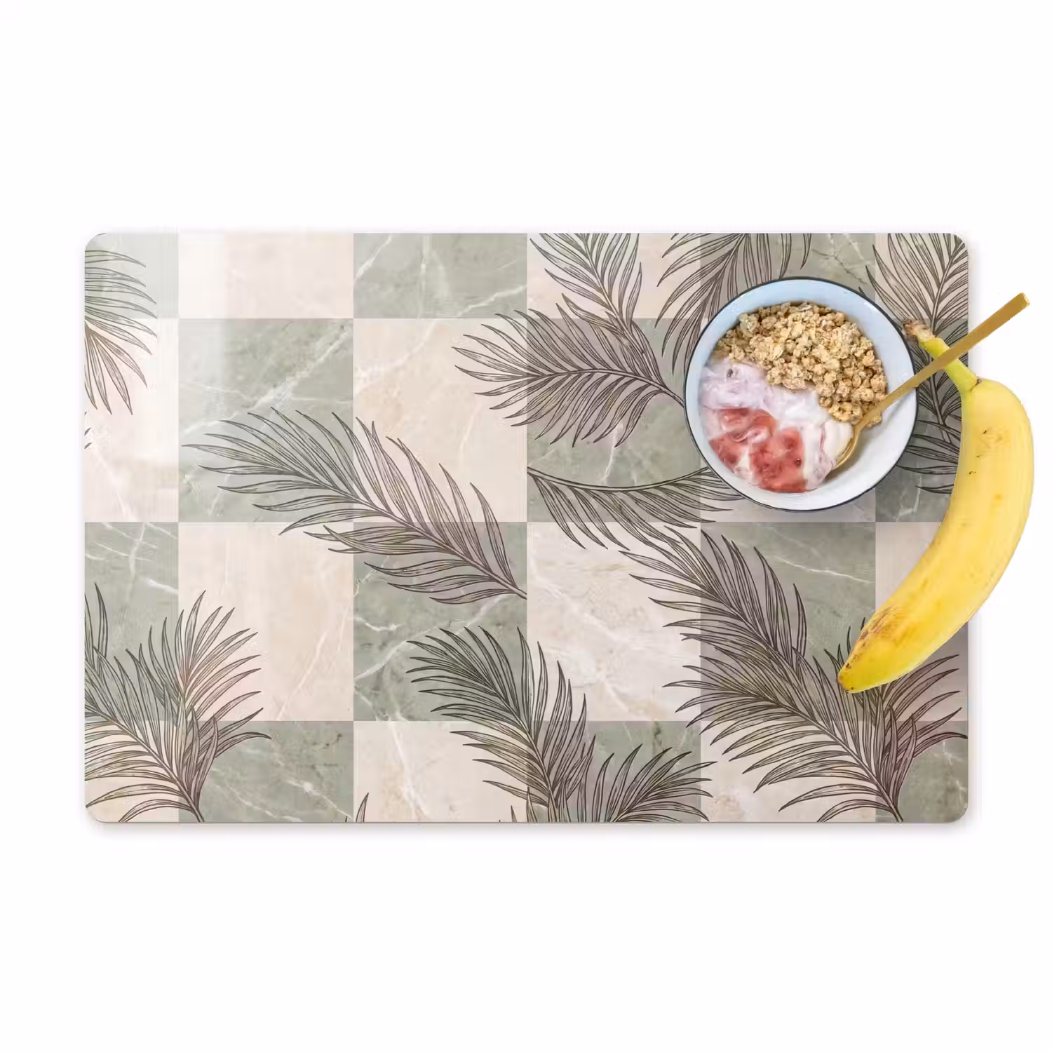 Planten - Bladeren - Marmer - Modern - Groen Placemat vinyl groot -zzzproduct_Kitchenyeah-website