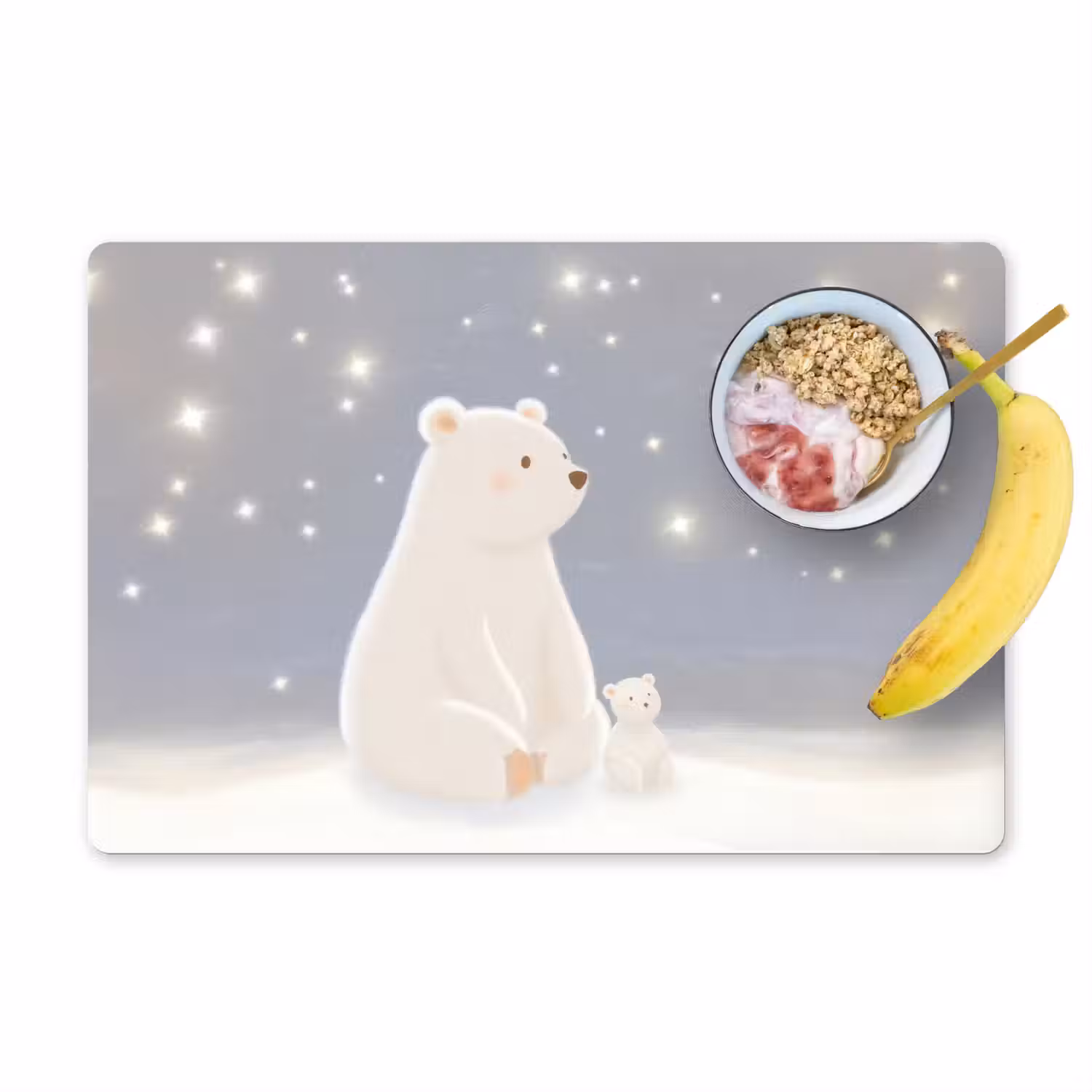 Ijsbeer - Sneeuw - Sterren - Blauw Placemat vinyl groot -zzzproduct_Kitchenyeah-website