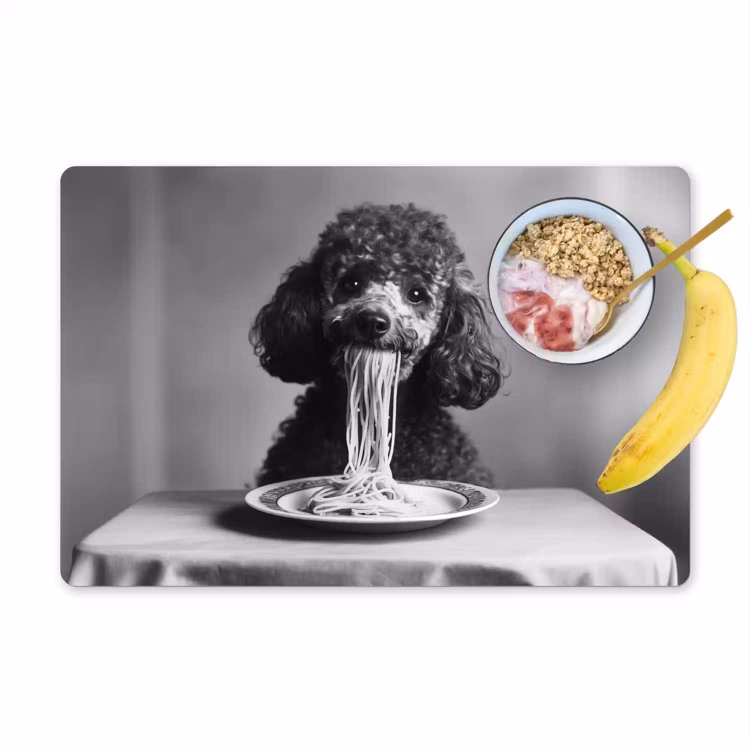 Poedel - Hond - Zwart - Wit - Schattig - Pasta Placemat vinyl groot -zzzproduct_Kitchenyeah-website