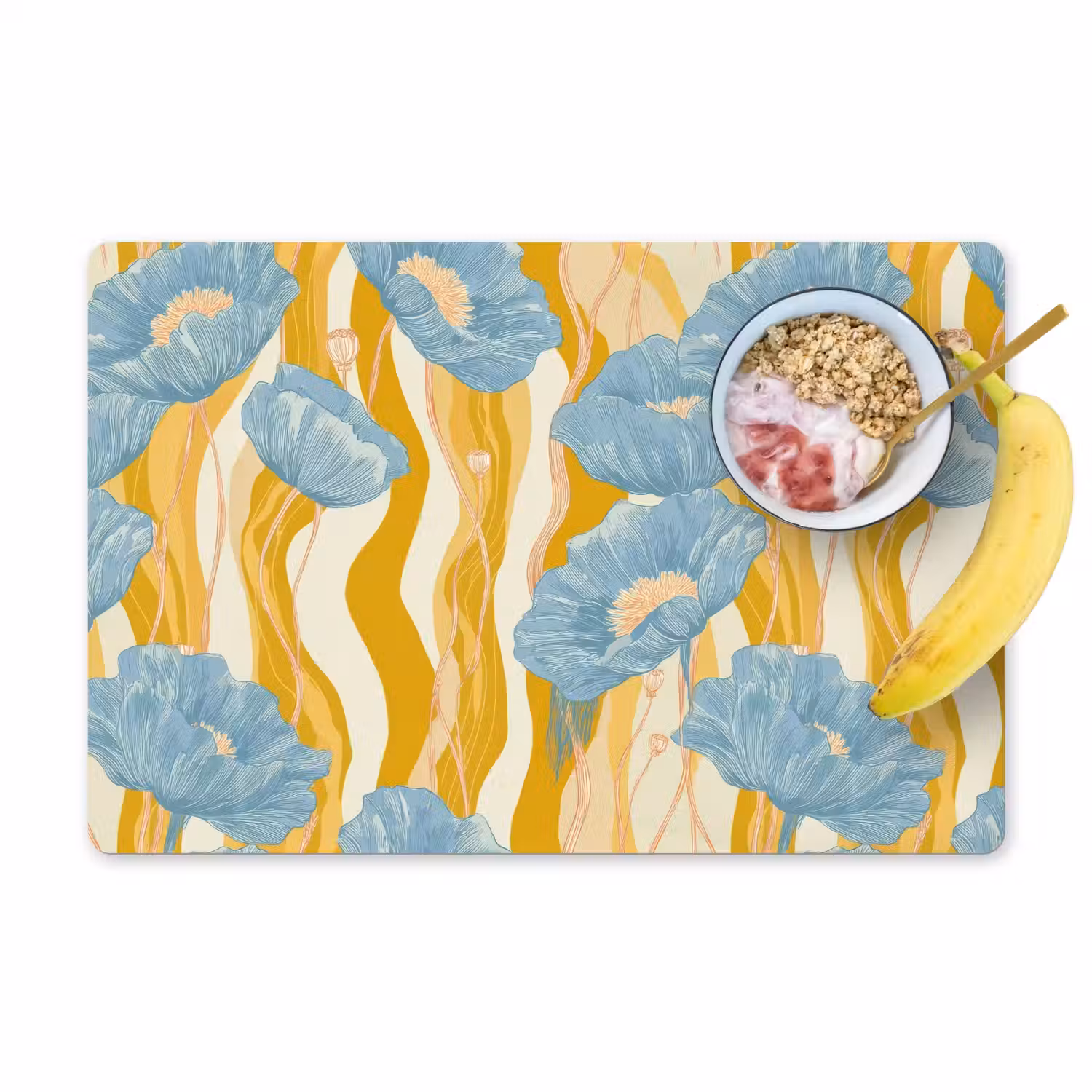Papavers - Botanisch - Blauw Placemat vinyl groot 368 -zzzproduct_Kitchenyeah-website