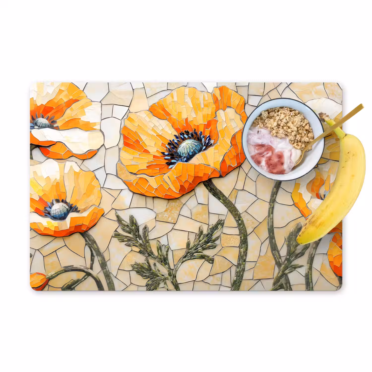 Klaprozen - Oranje - Mozaïek - Bladeren Placemat vinyl groot -zzzproduct_Kitchenyeah-website