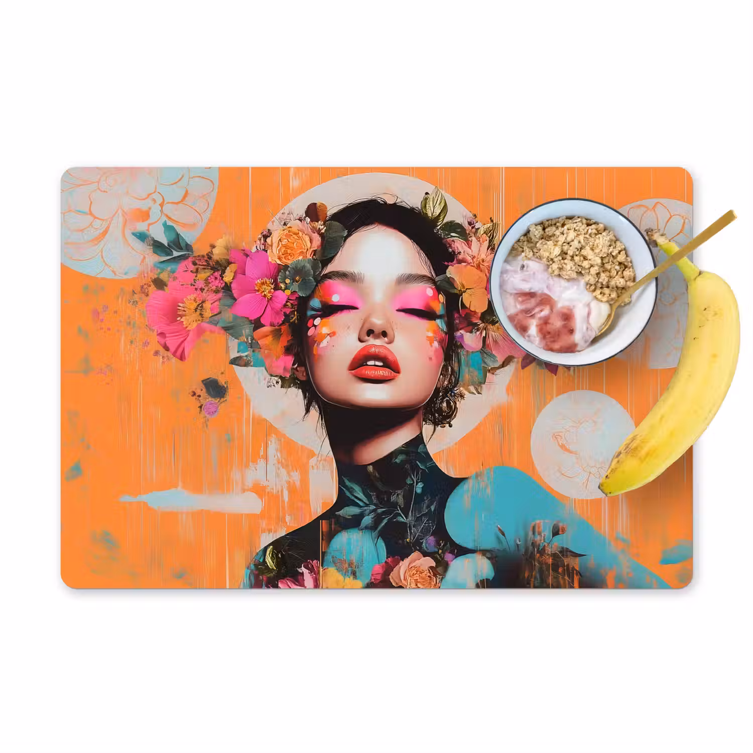 Portret - Vrouw - Abstract - Bloemen Placemat vinyl groot -zzzproduct_Kitchenyeah-website