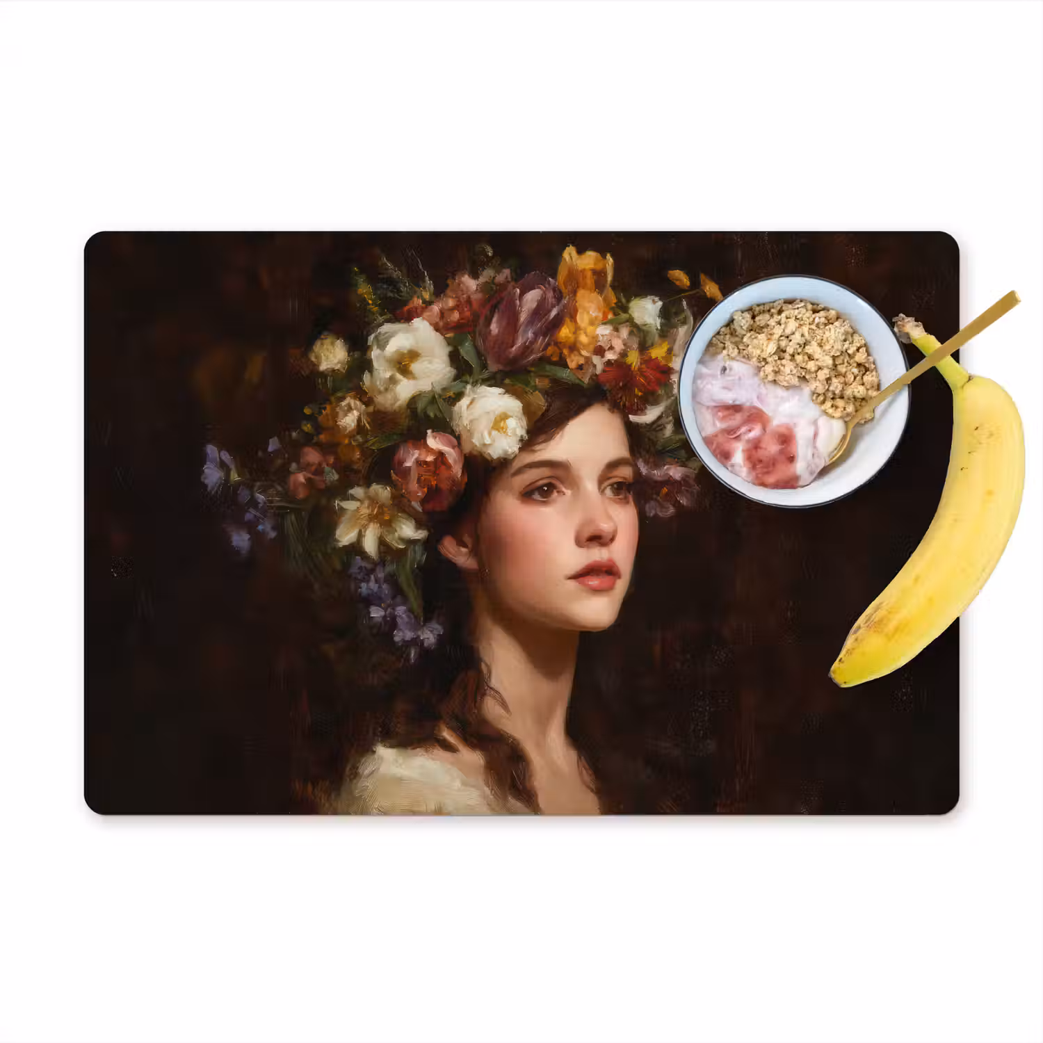 Portret - Vrouw - Bloemen Placemat vinyl groot -zzzproduct_Kitchenyeah-website