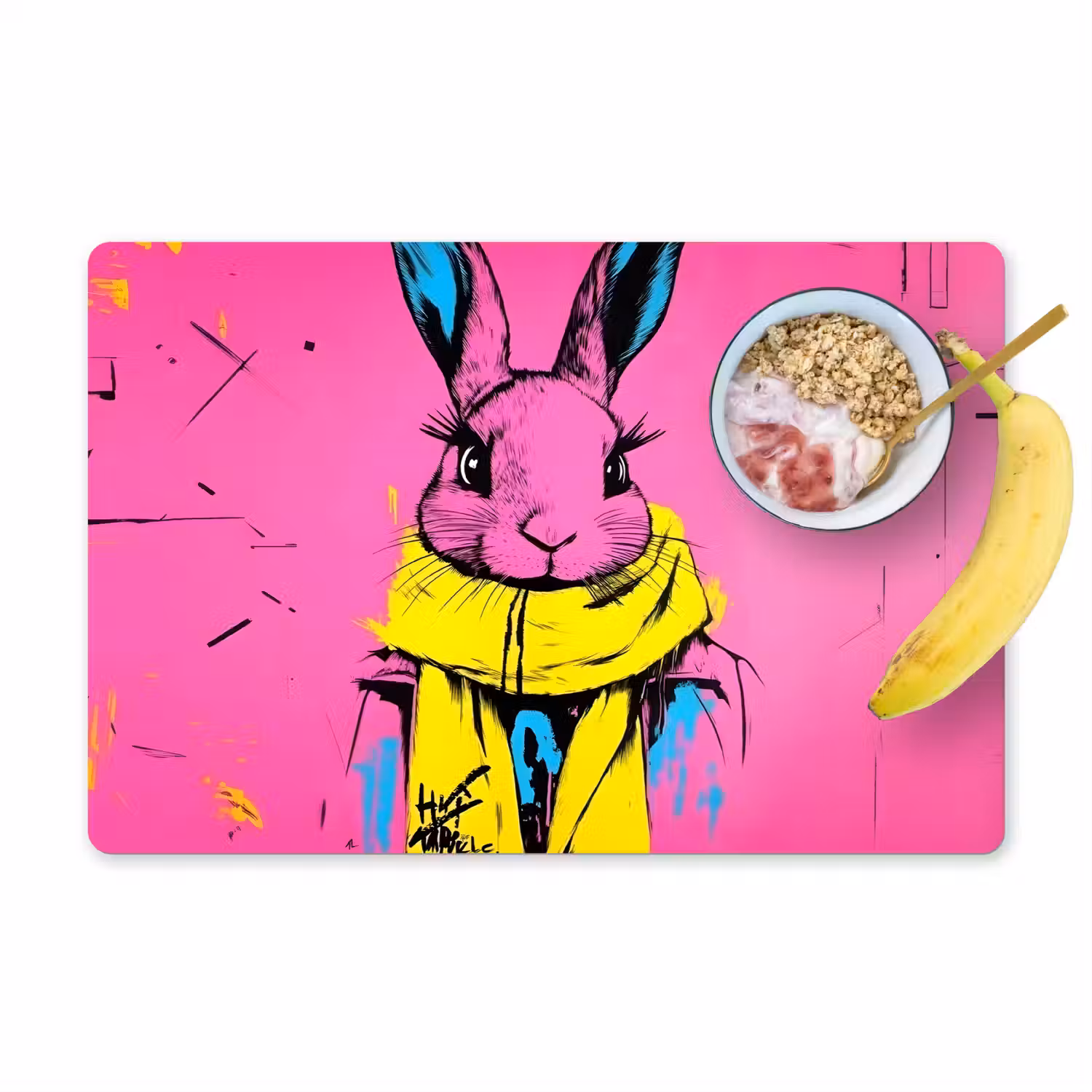 Konijn - Felroze - Sjaal - Abstract Placemat vinyl groot -zzzproduct_Kitchenyeah-website