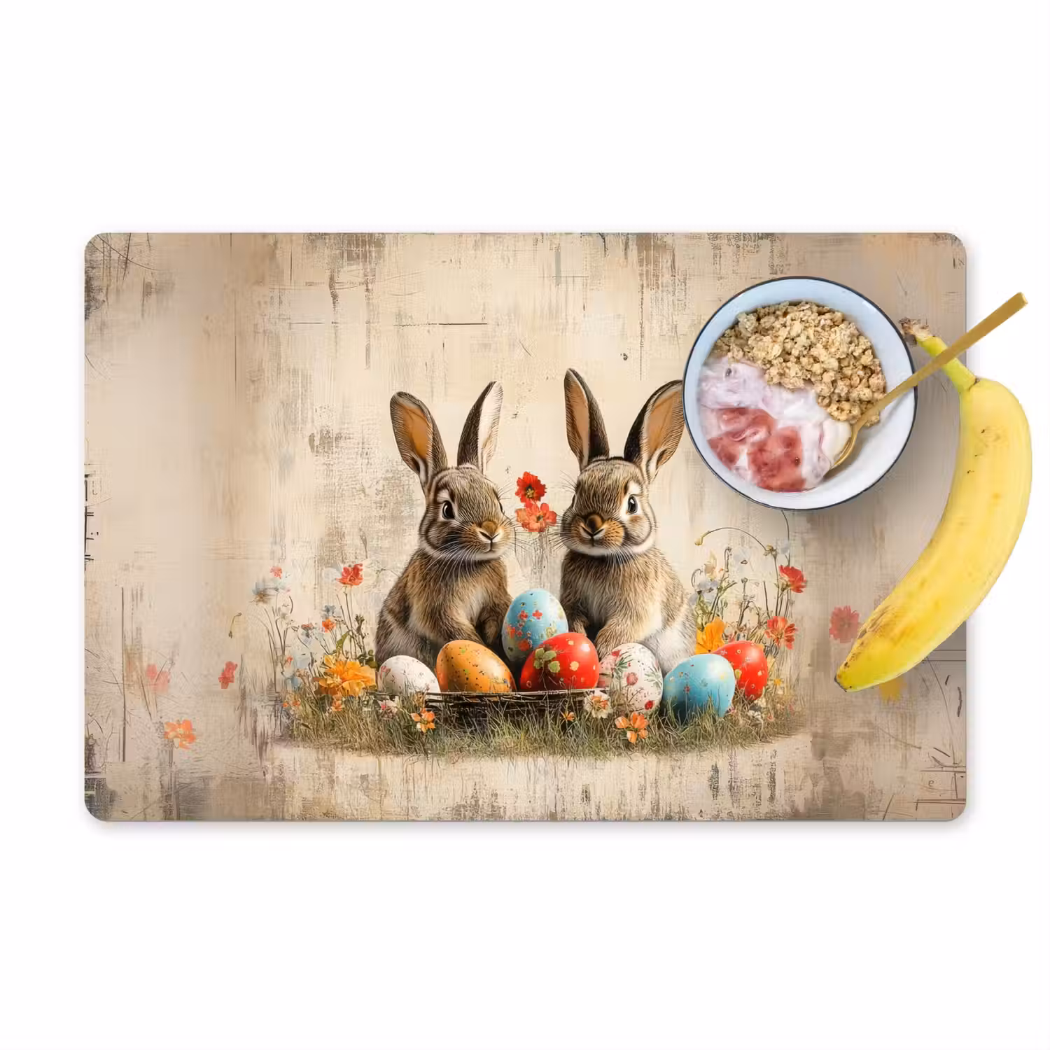 Konijnen - Bloemen - Eieren Placemat vinyl groot -zzzproduct_Kitchenyeah-website
