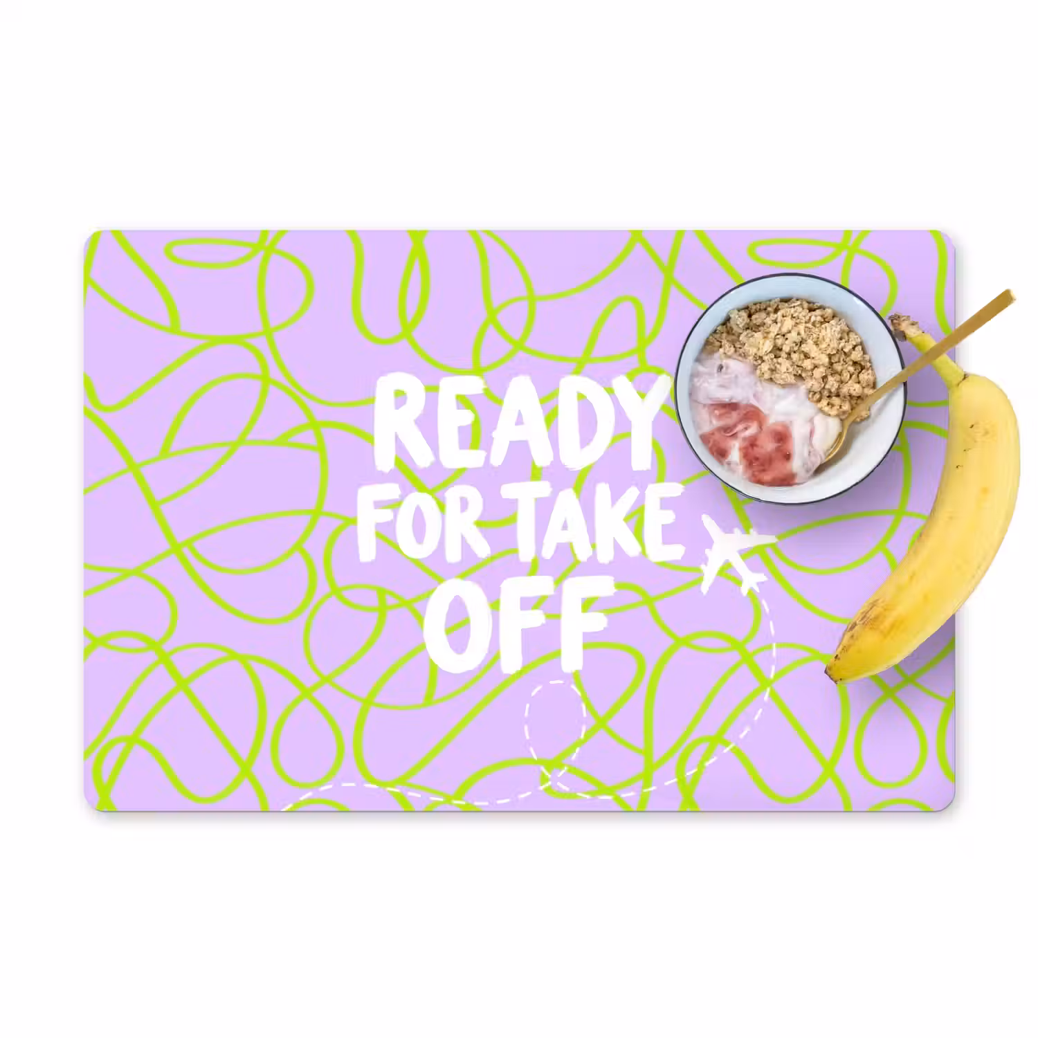 Ready for take off - Vliegtuig - Groen - Paars - Golvende lijnen Placemat vinyl groot -zzzproduct_Kitchenyeah-website