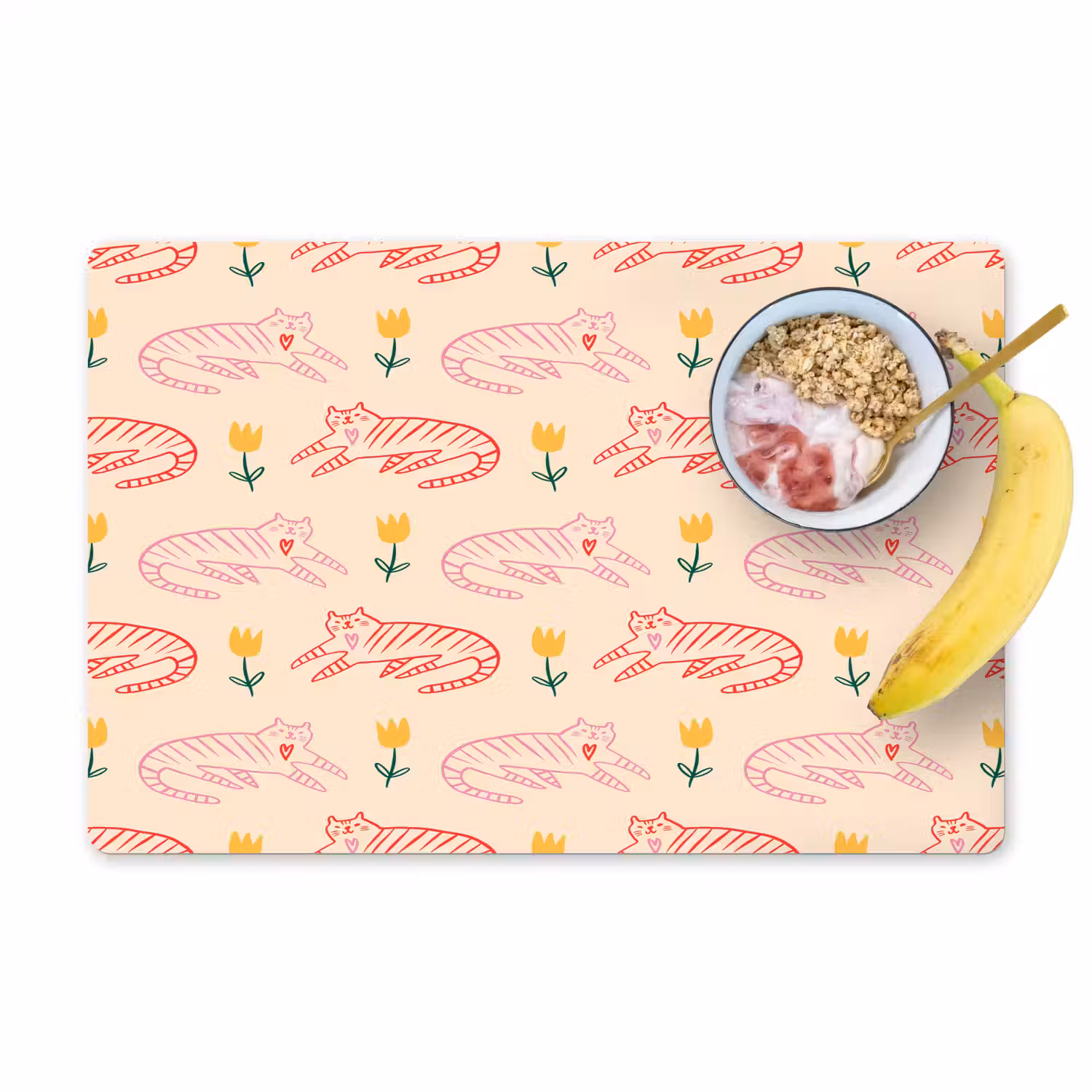 Rood - Roze - Katten - Bloemen Placemat vinyl groot 368 -zzzproduct_Kitchenyeah-website