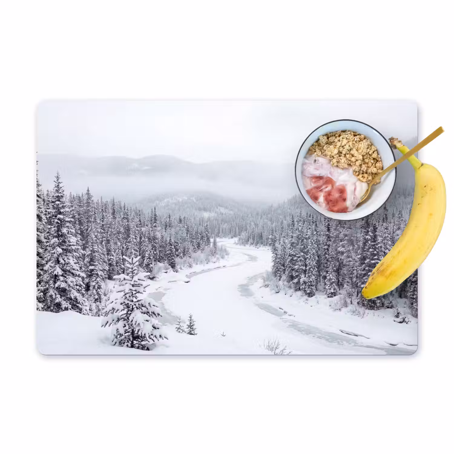 Rivier - Bevroren - Landschap - Winter Placemat vinyl groot -zzzproduct_Kitchenyeah-website