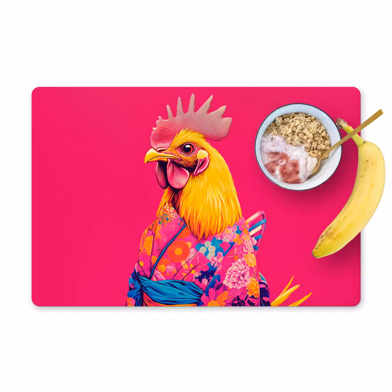Haan - Kleurrijk - Kimono - Roze Placemat vinyl groot -zzzproduct_Kitchenyeah-website