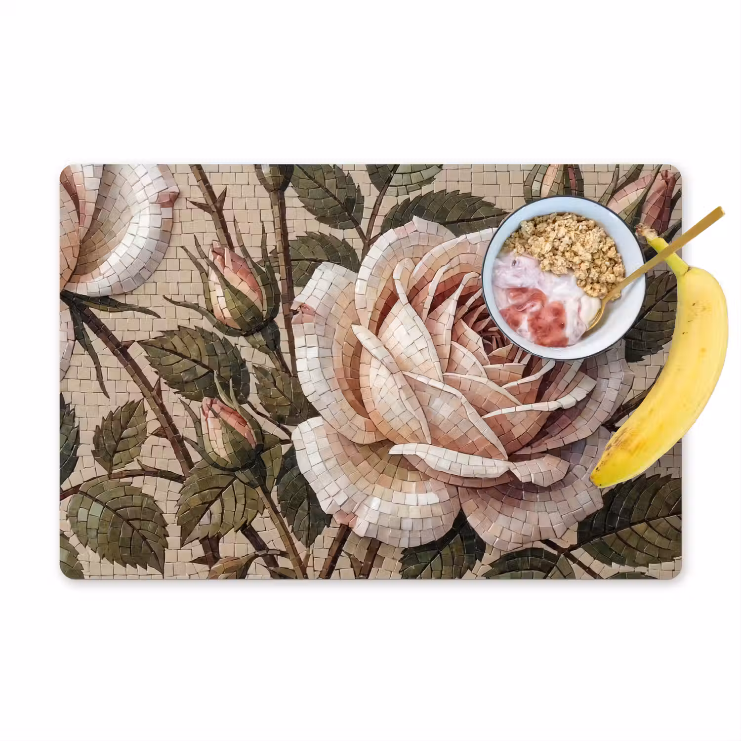 Roos - Mozaïek - Bloemen - Klassiek - Beige Placemat vinyl groot -zzzproduct_Kitchenyeah-website