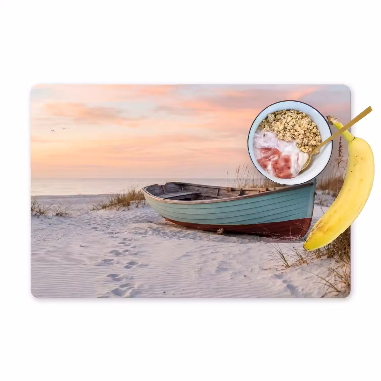 Rustiek - Roeiboot - Zandstrand Placemat vinyl groot -zzzproduct_Kitchenyeah-website