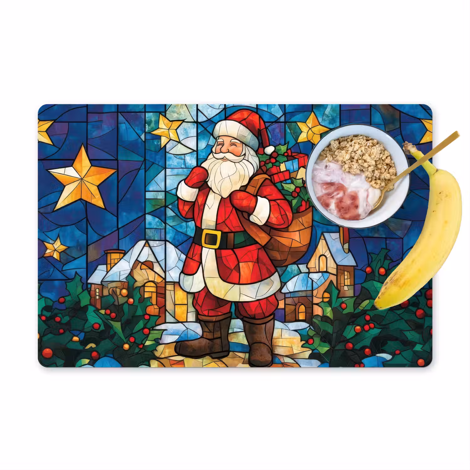 Kerstman - Glas - Kleurrijk Placemat vinyl groot -zzzproduct_Kitchenyeah-website