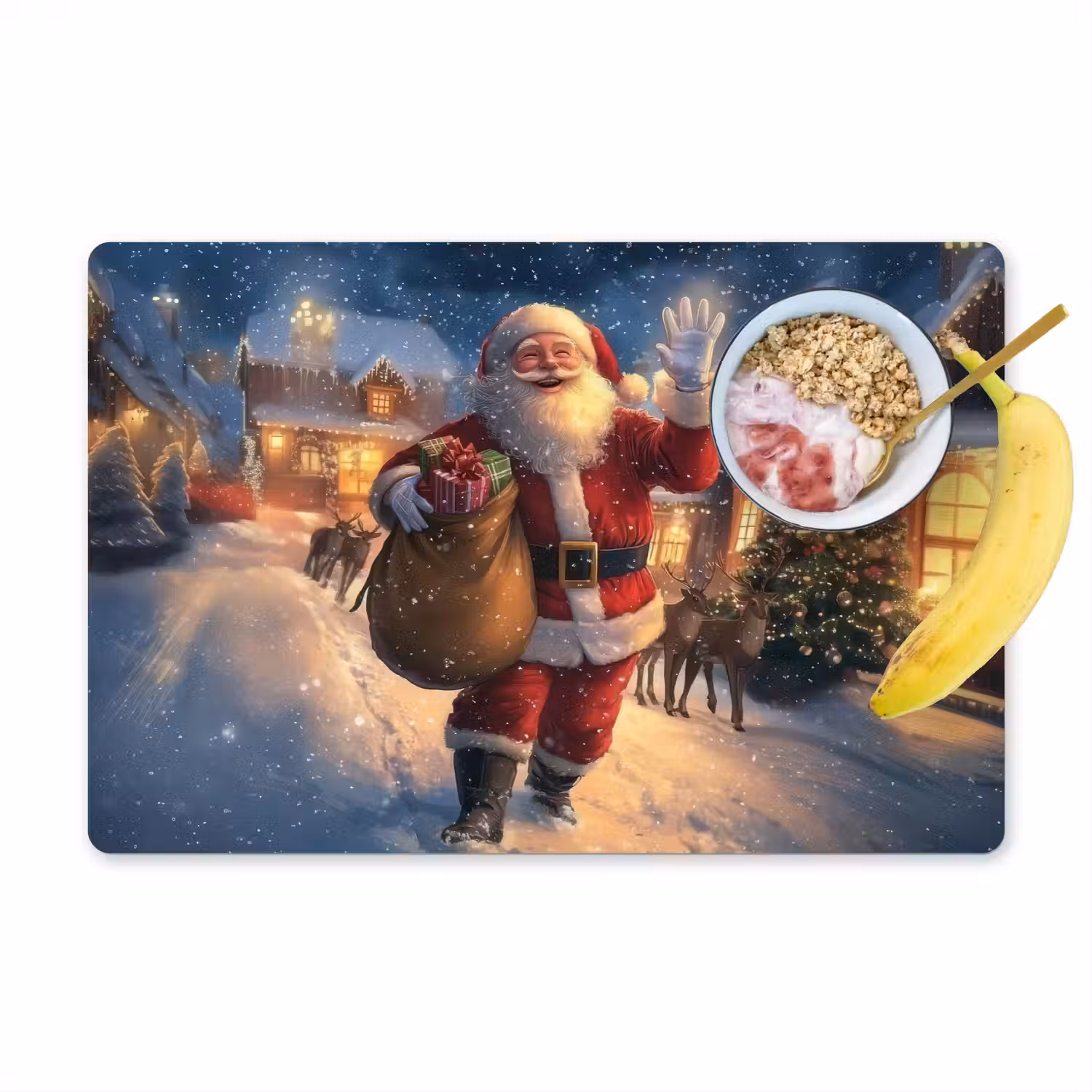 Kerstman - Dorp - Hert - Donker Placemat vinyl groot -zzzproduct_Kitchenyeah-website