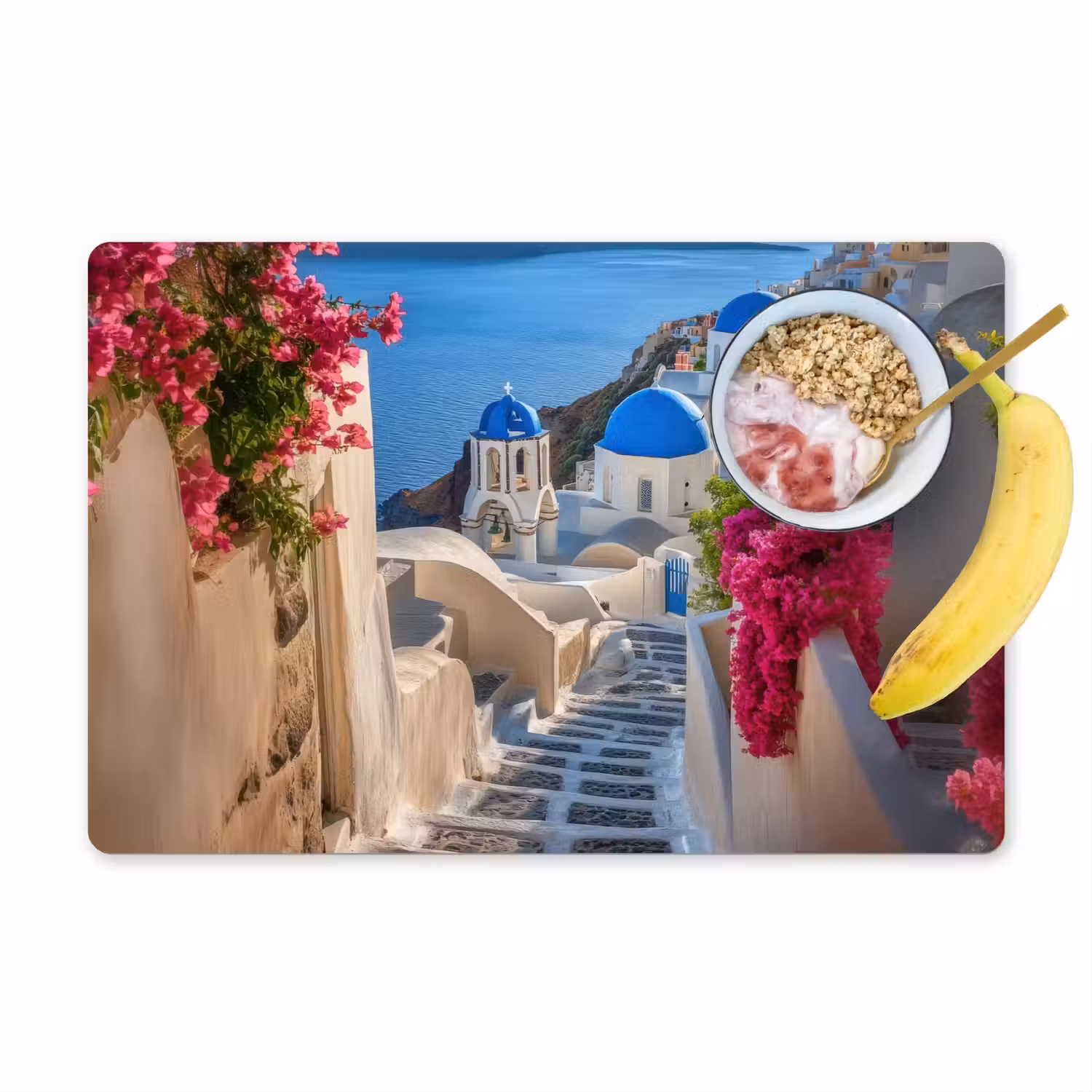 Santorini - Bloemen - Griekenland Placemat vinyl groot -zzzproduct_Kitchenyeah-website