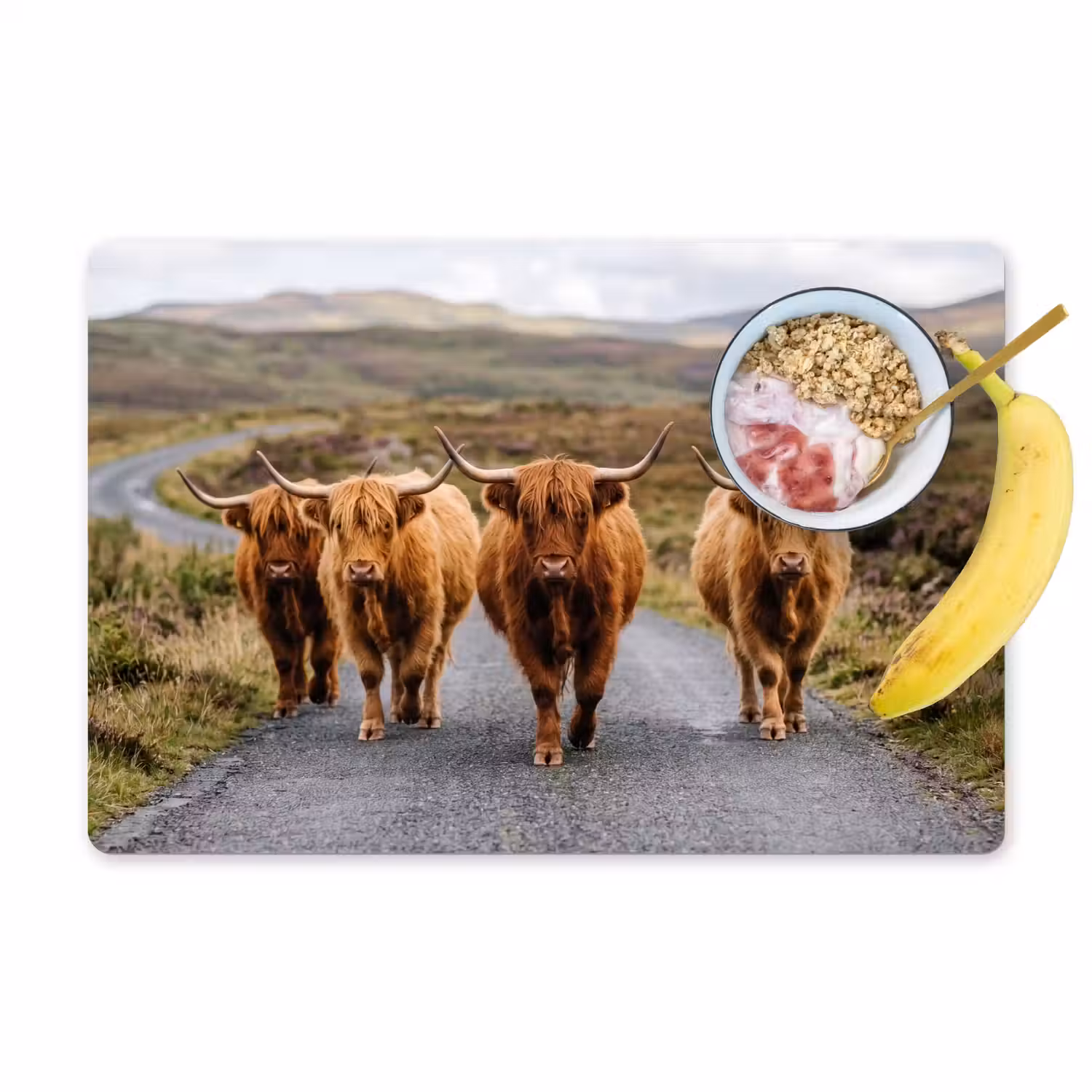 Schotse Hooglanders - Weg - Landschap - Kudde Placemat vinyl groot -zzzproduct_Kitchenyeah-website