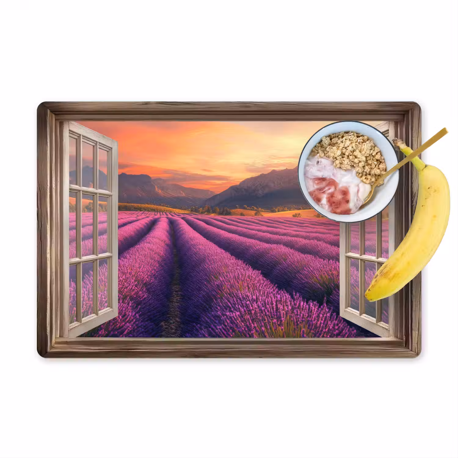 Doorkijk - Lavendel - Landschap - Bloemen - Paars Placemat vinyl groot -zzzproduct_Kitchenyeah-website