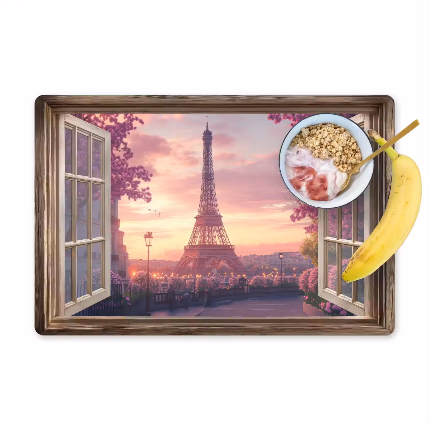 Doorkijk - Parijs - Eiffeltoren - Roze - Kersenbloesem Placemat vinyl groot -zzzproduct_Kitchenyeah-website