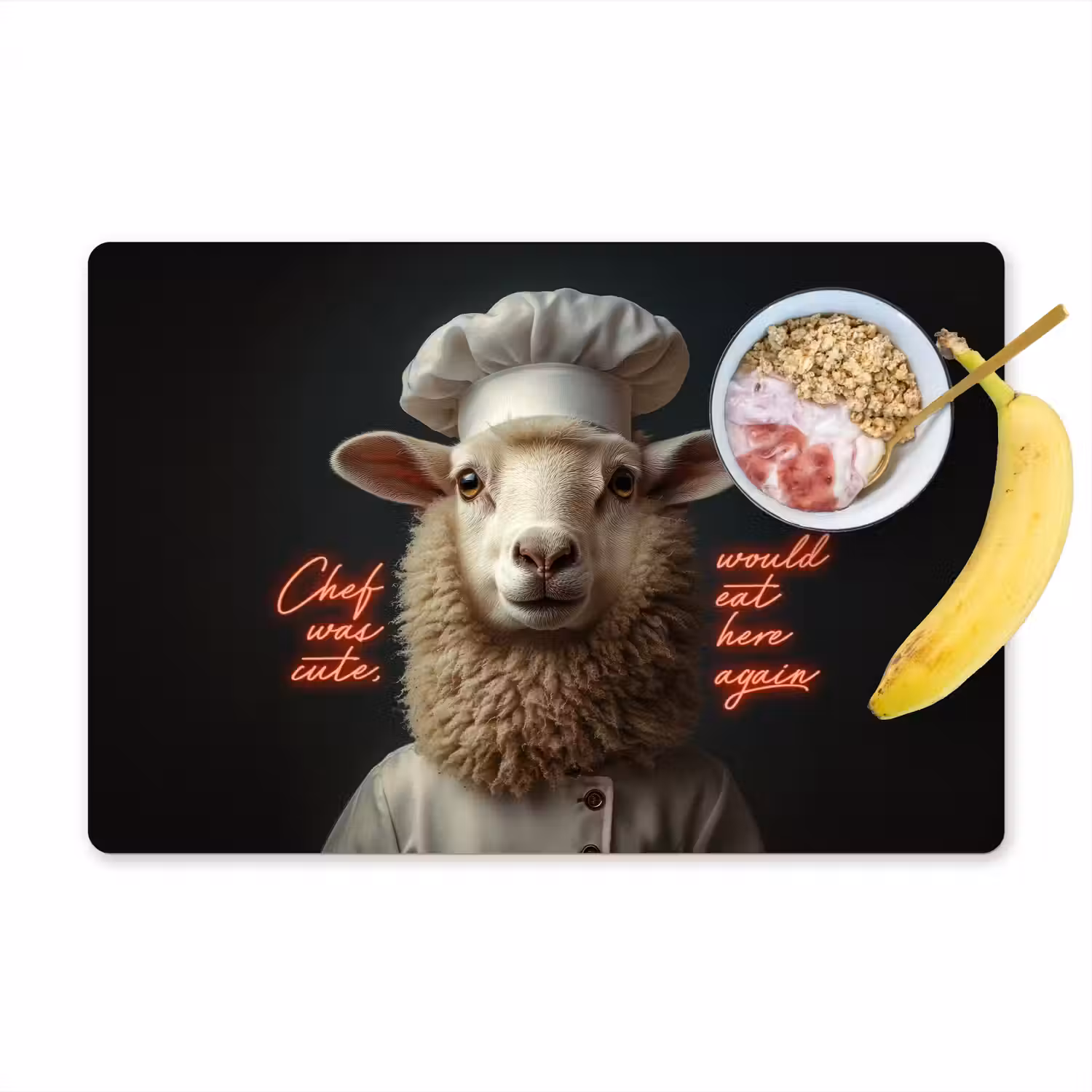 Schaap - Kokskleding - Neon - Quote Placemat vinyl groot -zzzproduct_Kitchenyeah-website