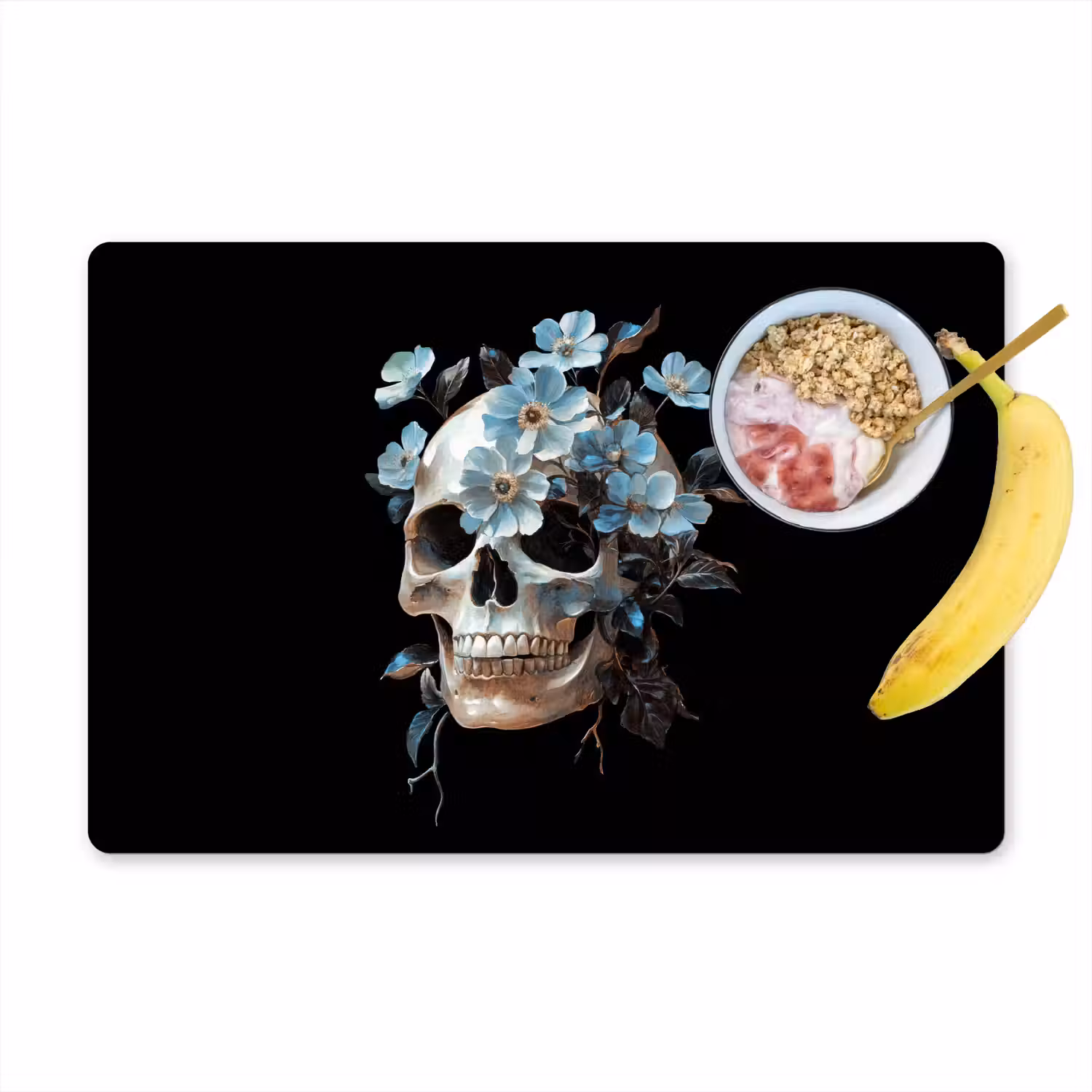 Schedel - Blauw - Bloemen - Bladeren Placemat vinyl groot -zzzproduct_Kitchenyeah-website