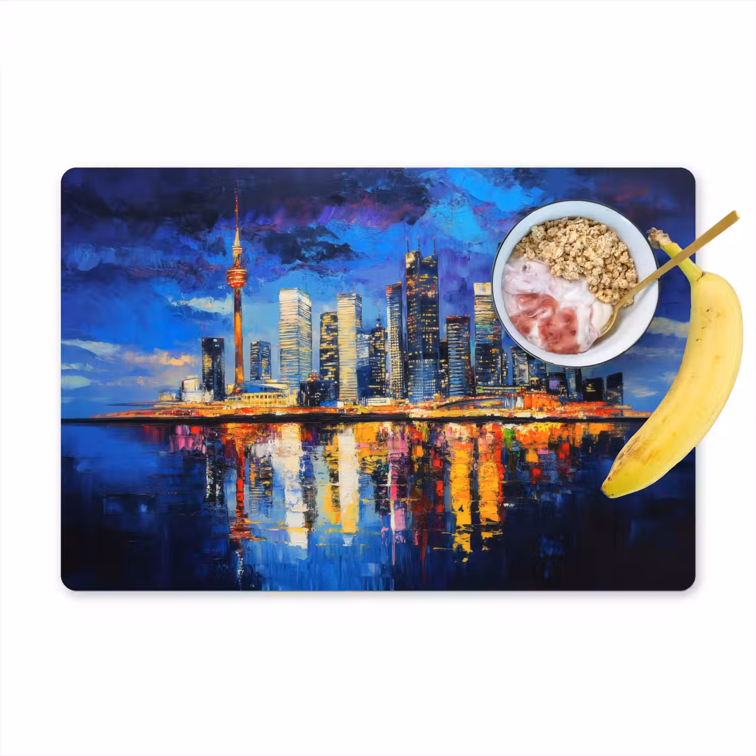 Skyline Toronto - Modern - Stadslicht - Blauw Placemat vinyl groot -zzzproduct_Kitchenyeah-website