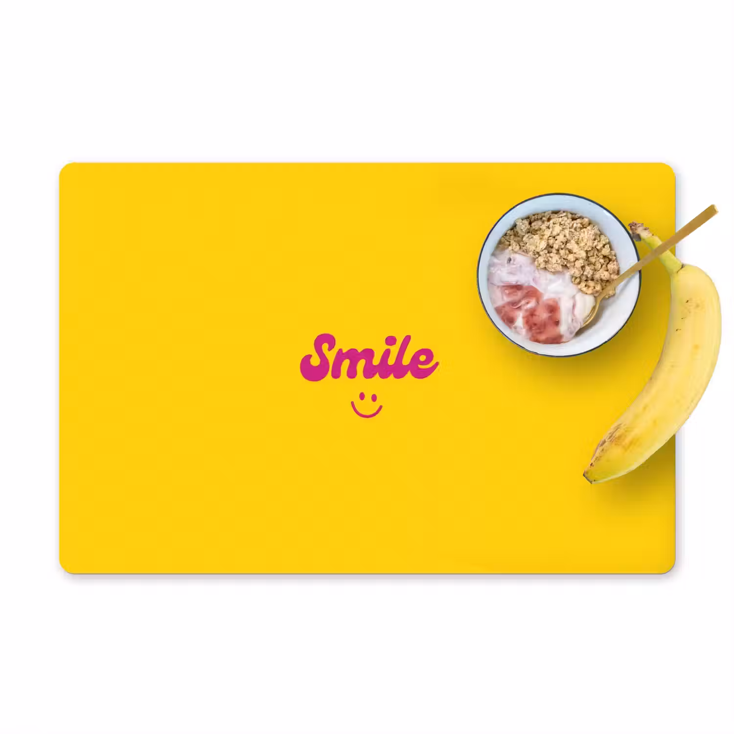 Smile - Geel - Roze Placemat vinyl groot -zzzproduct_Kitchenyeah-website
